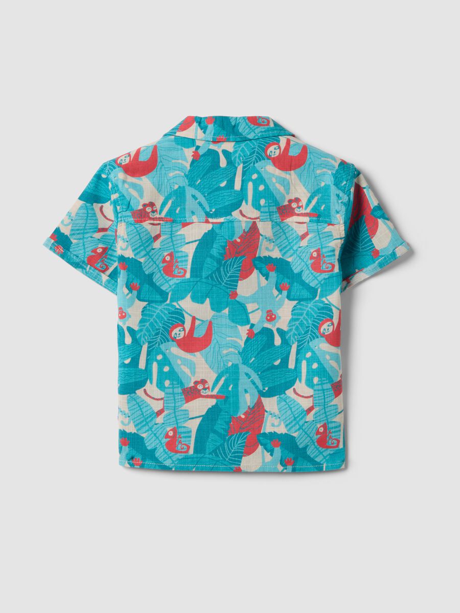 Blue pure cotton shirt with tropical print_1