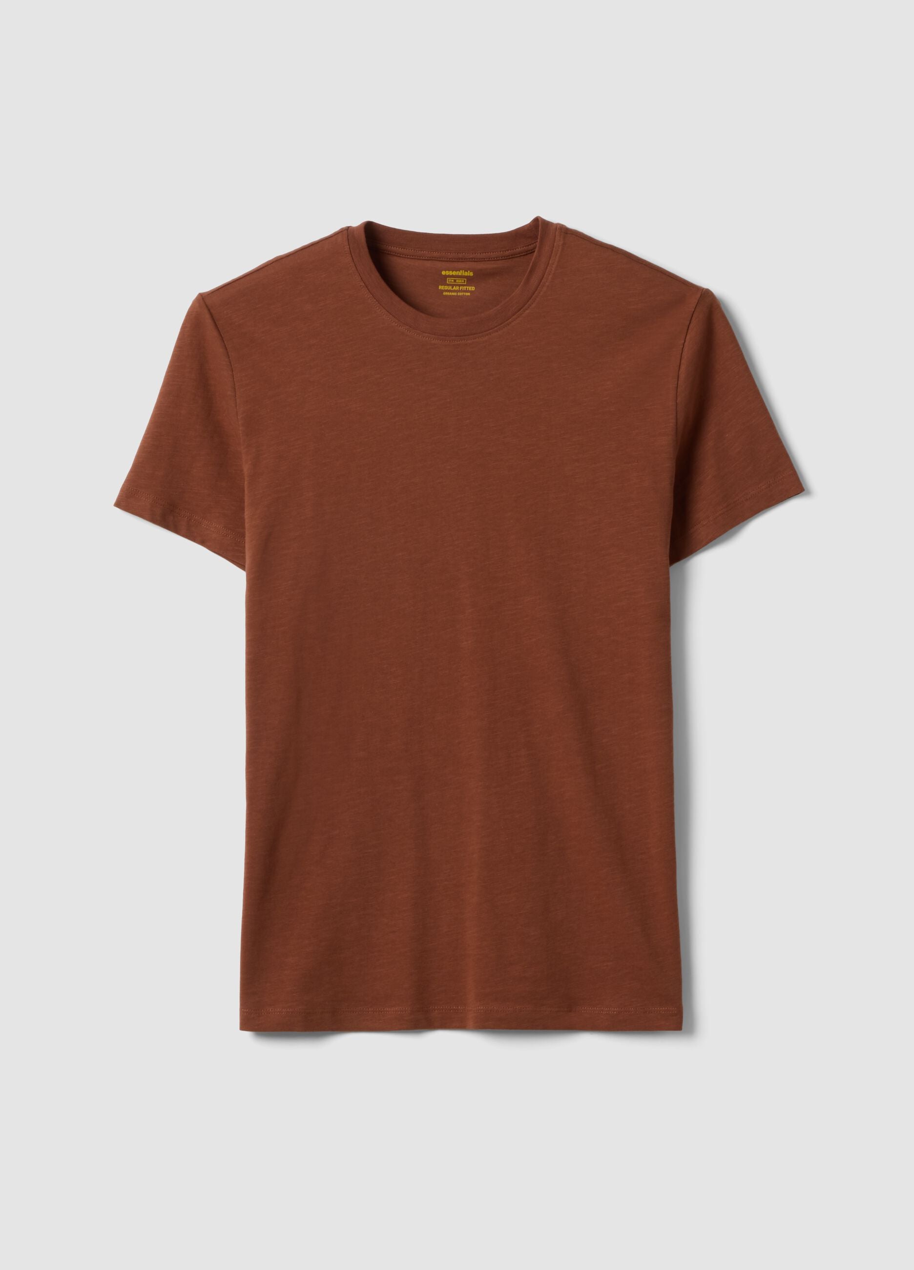 Brown short-sleeve pure cotton regular fit T-shirt