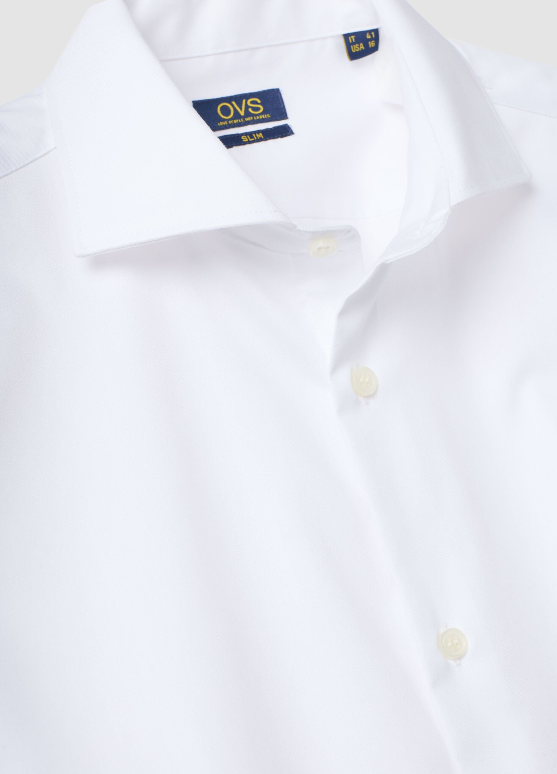 White slim-fit pure cotton shirt with French collar, non-iron
