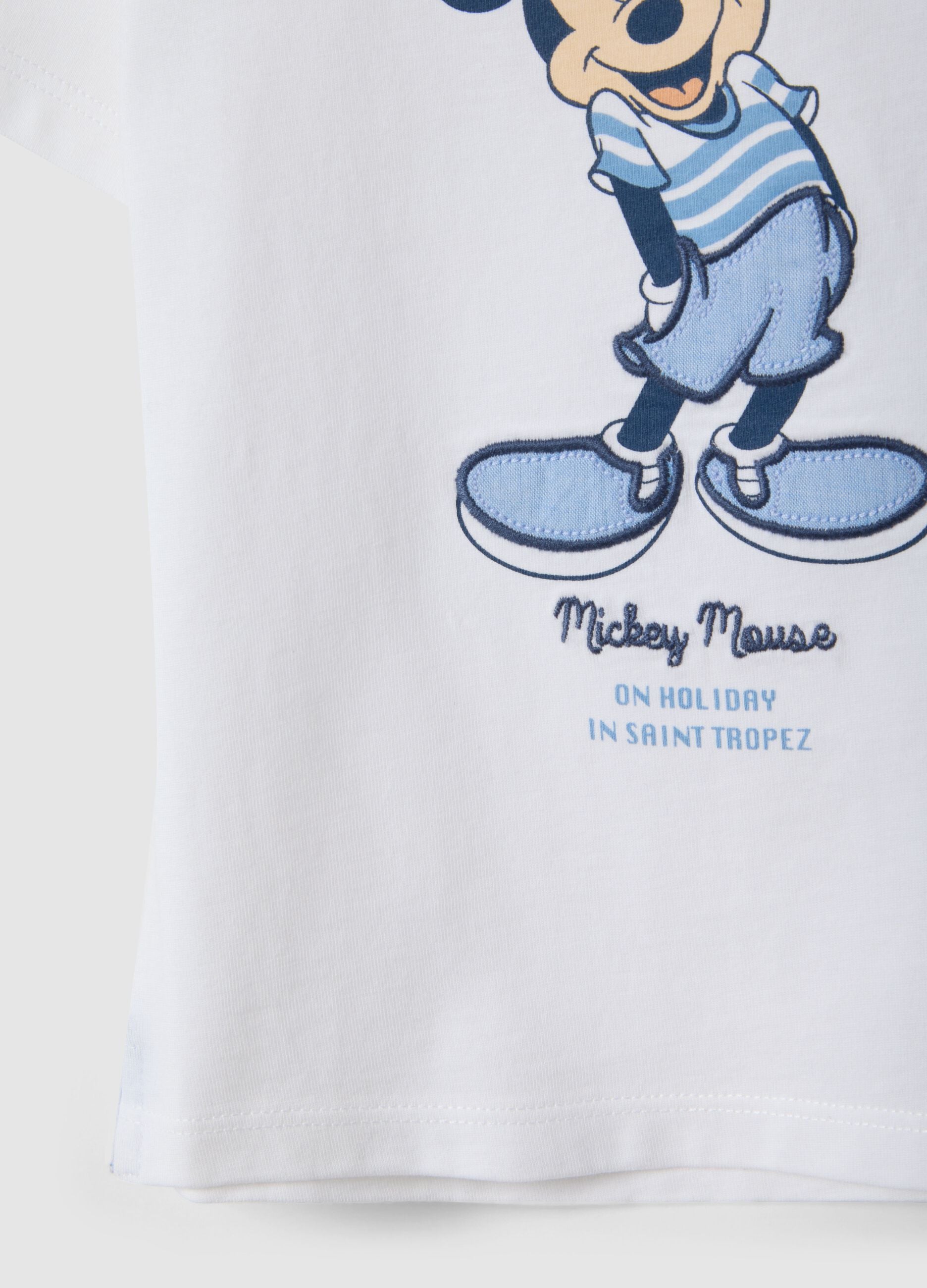 White pure cotton T-shirt for kids, regular fit with Mickey Mouse