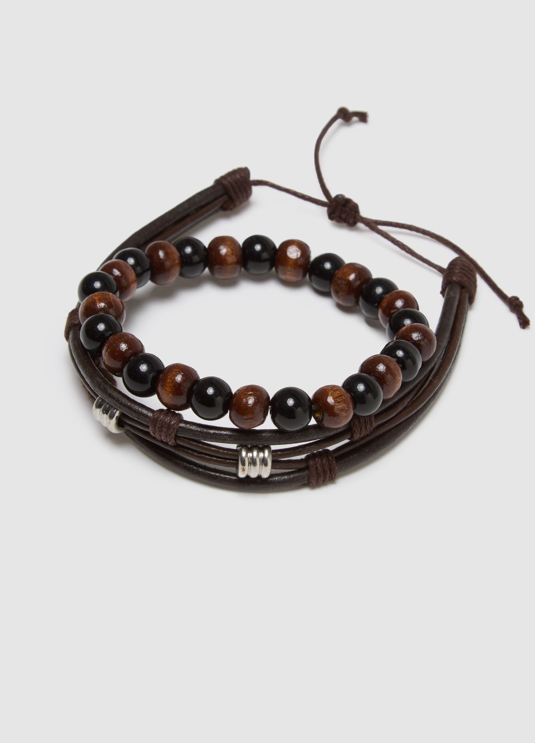 Multicolour genuine leather bracelet twin pack