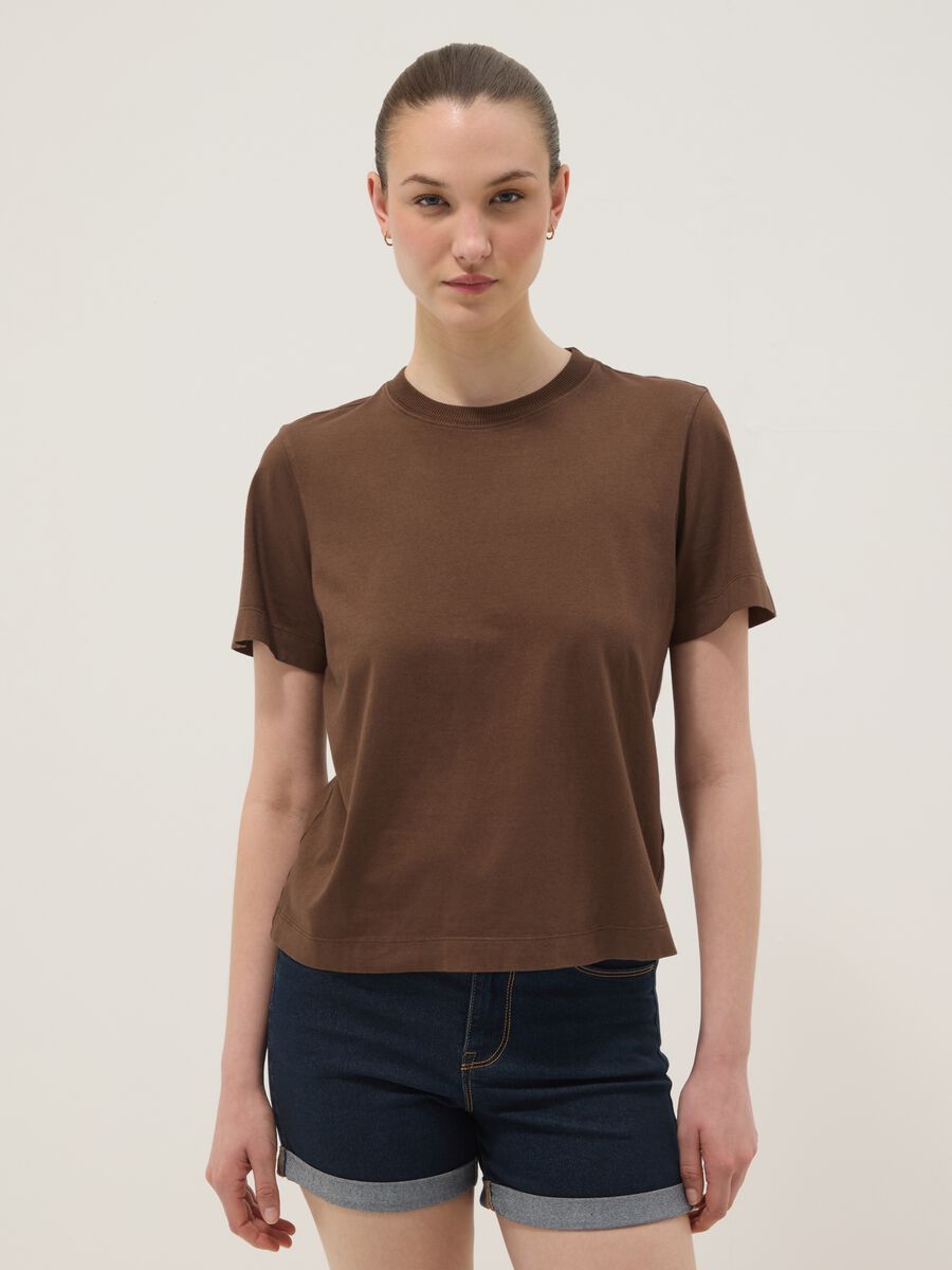 Brown short-sleeve pure cotton T-shirt, regular fit_1