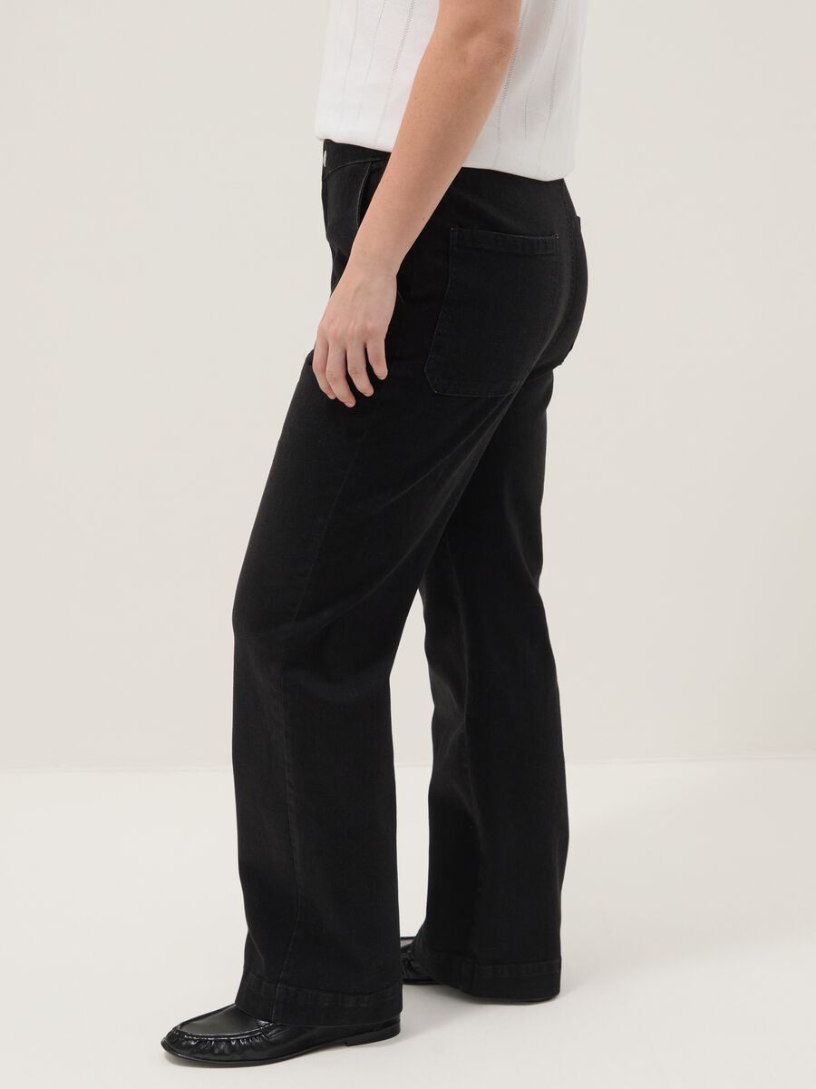 Jeans wide leg in cotone elasticizzato nero_3