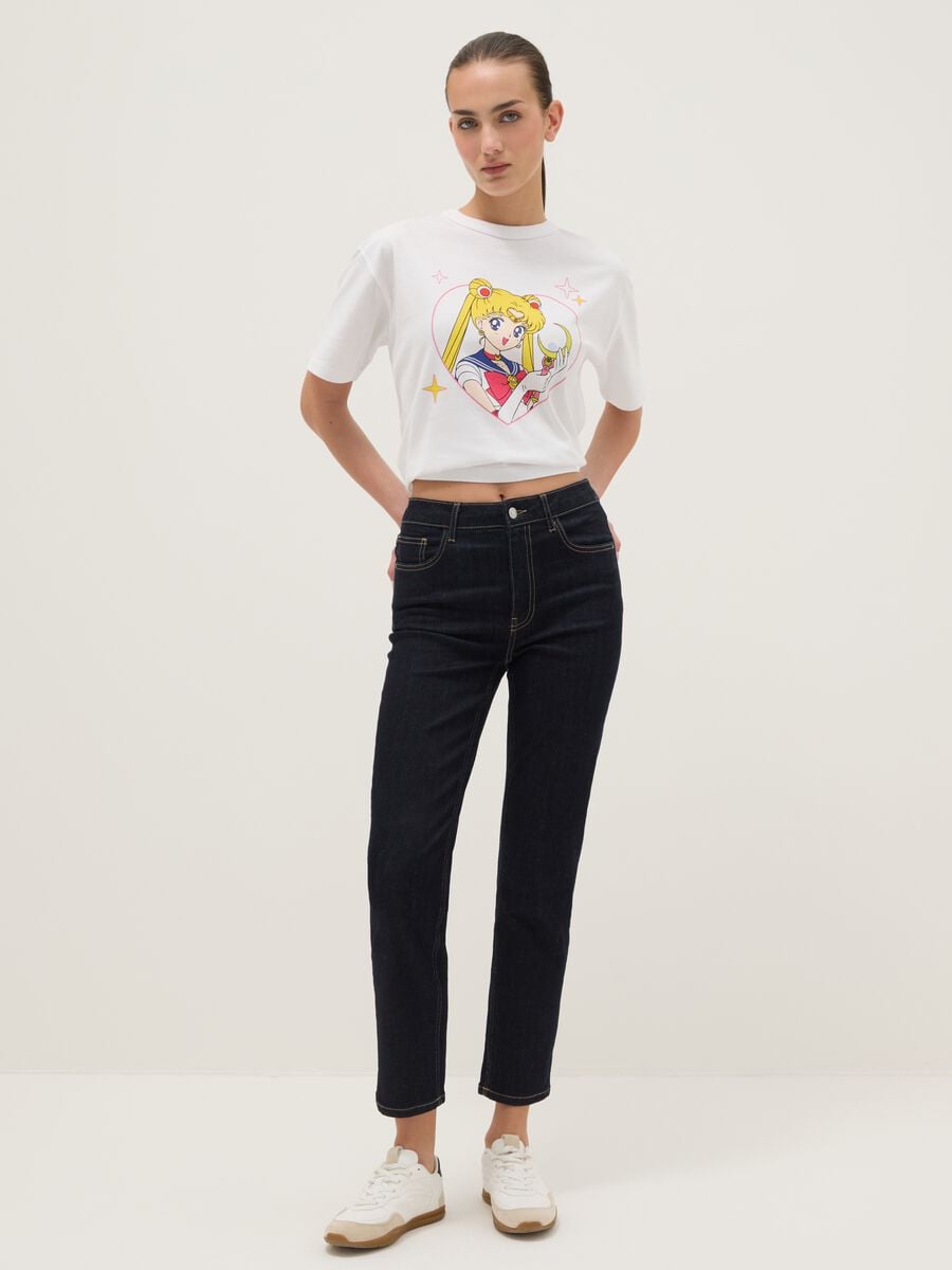 White pure cotton regular fit T-shirt with Sailor Moon print_1