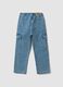 Light blue denim cargo jeans in cotton-viscose blend, straight fit_1