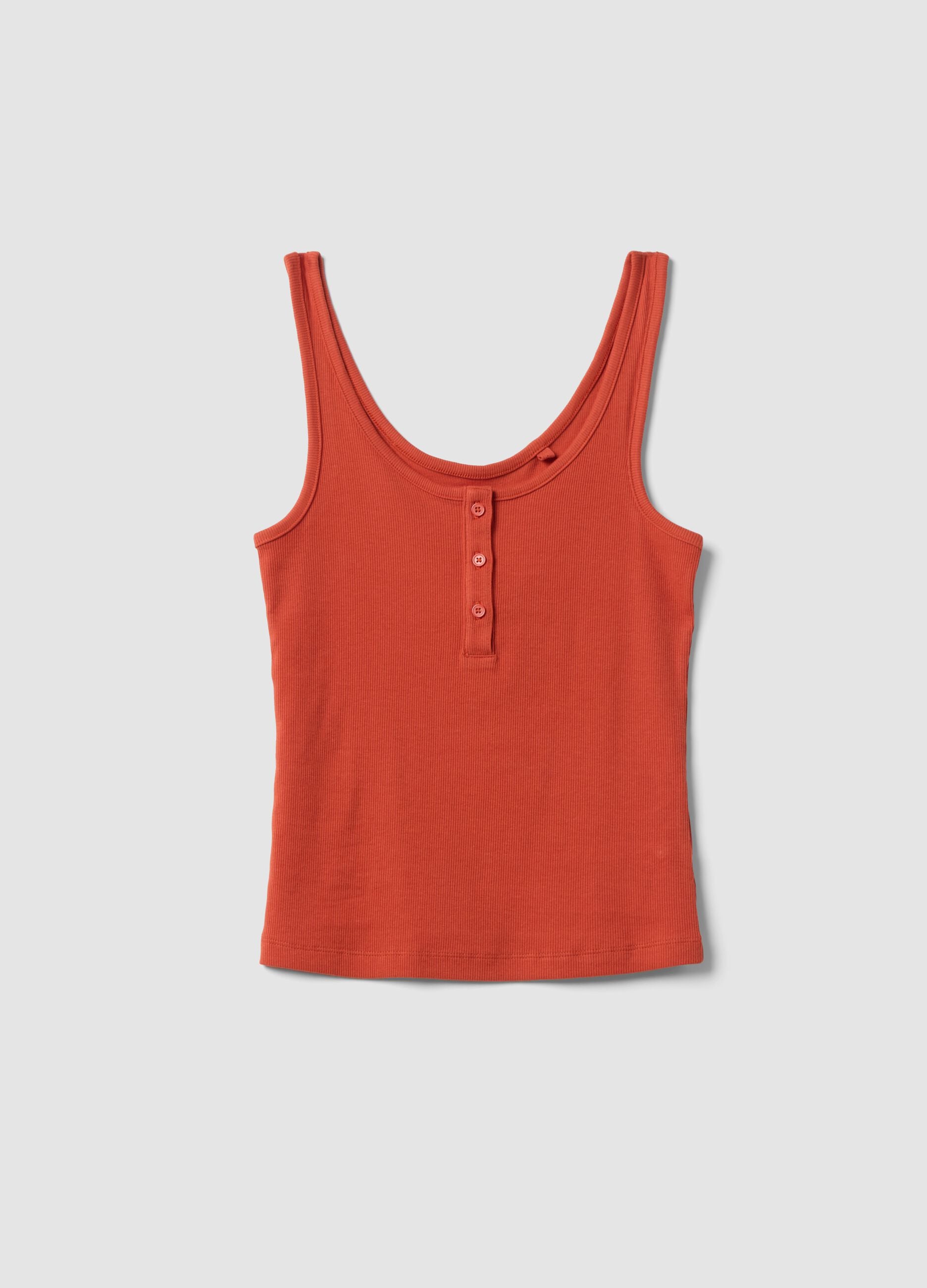 Red stretch cotton buttoned tank top, regular fit