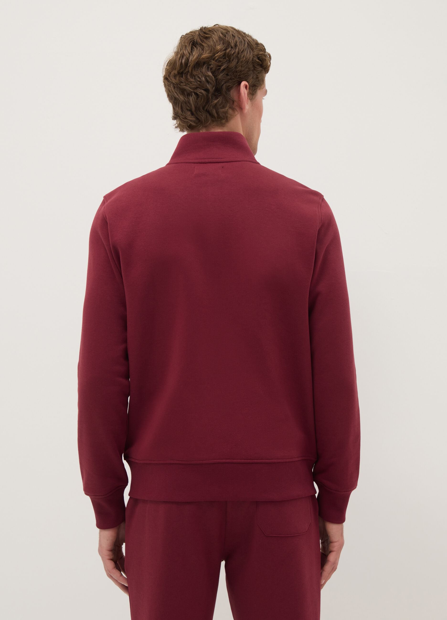 Red cotton blend regular fit hoodie with full zip