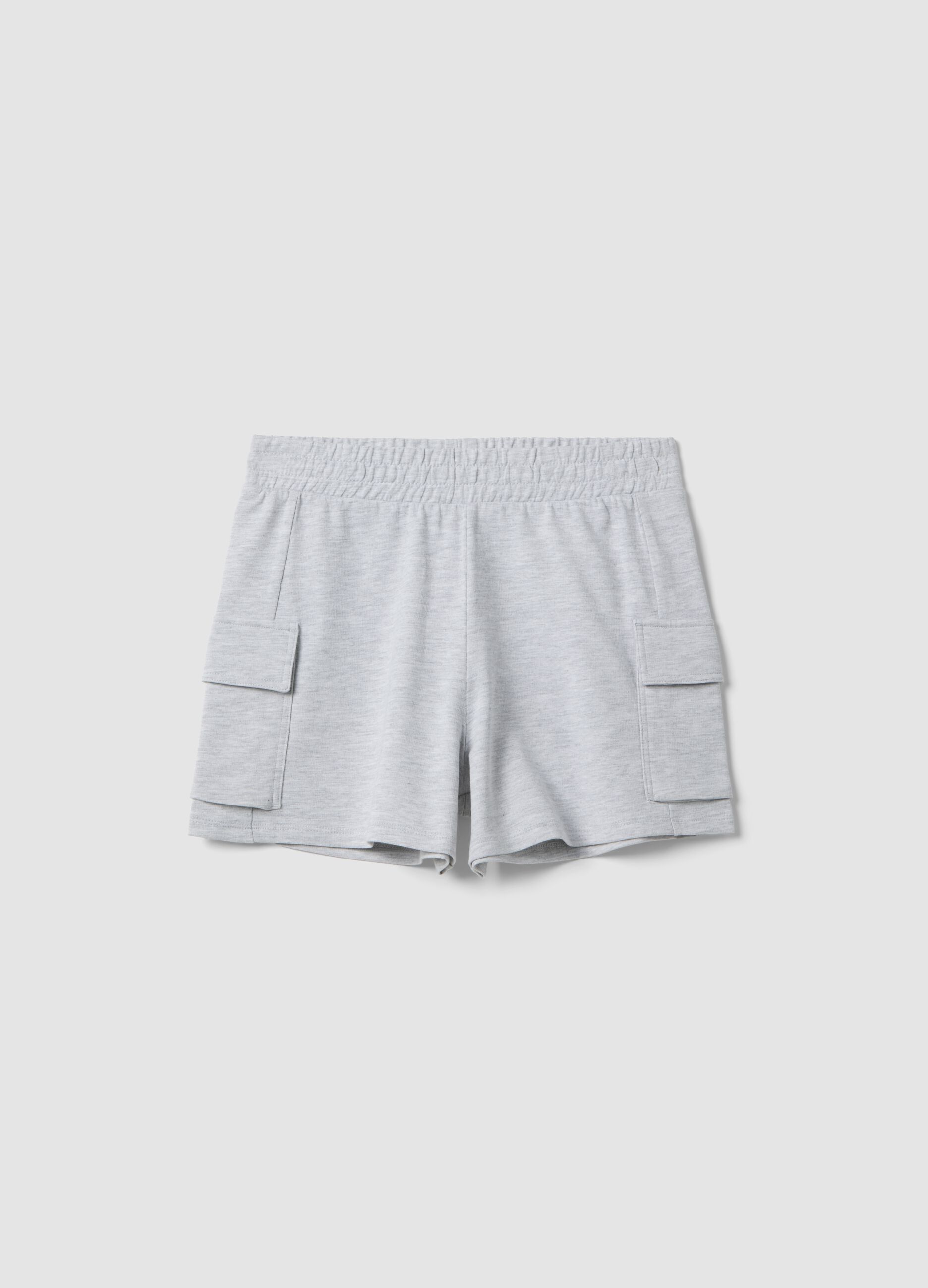 Grey cotton blend cargo shorts for girls relaxed fit