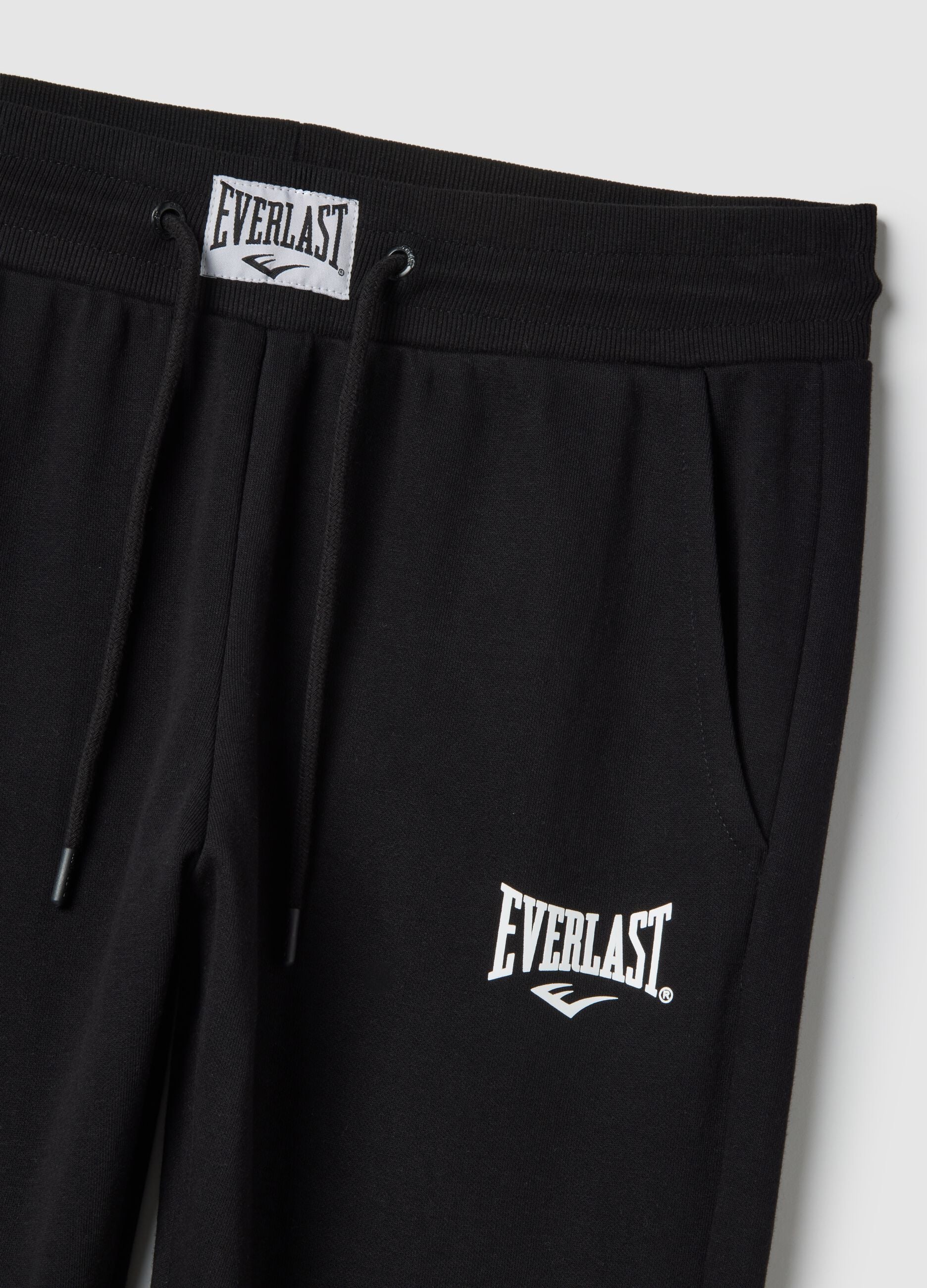 Black Cotton Blend Regular Fit Jogger Pants with Everlast Logo