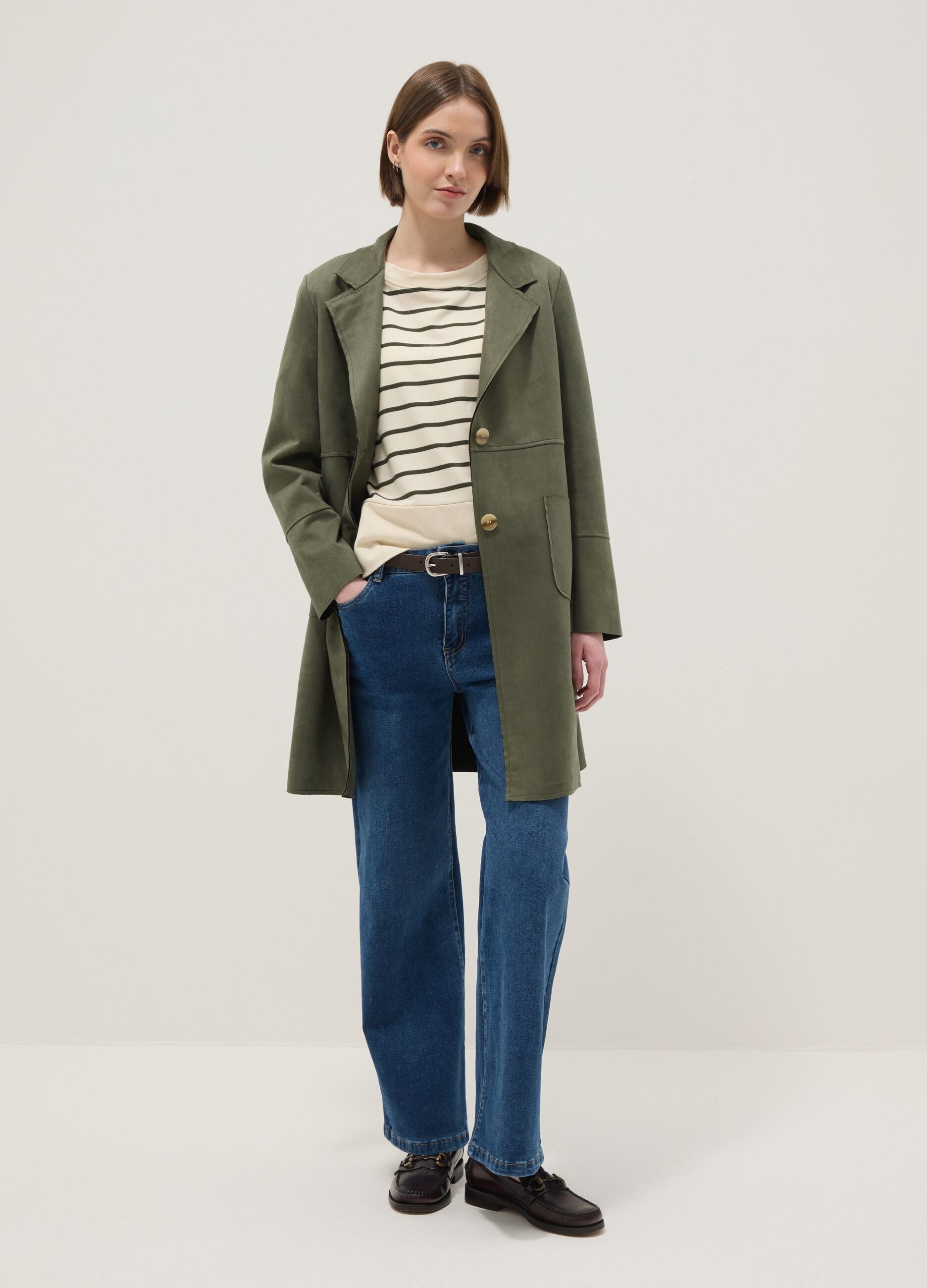 Regular fit light green jacket with large pockets