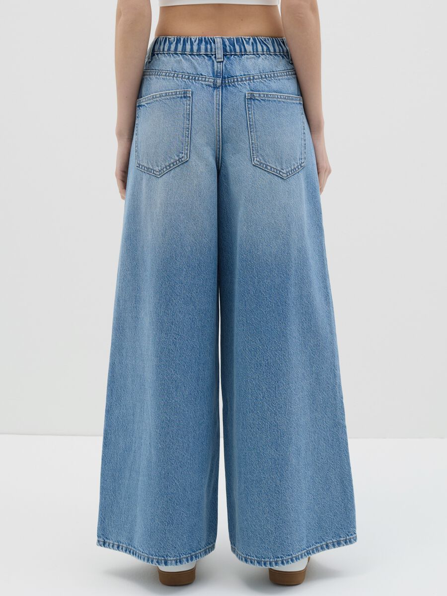 Jeans da donna in puro cotone denim con vita regolare wide leg_3