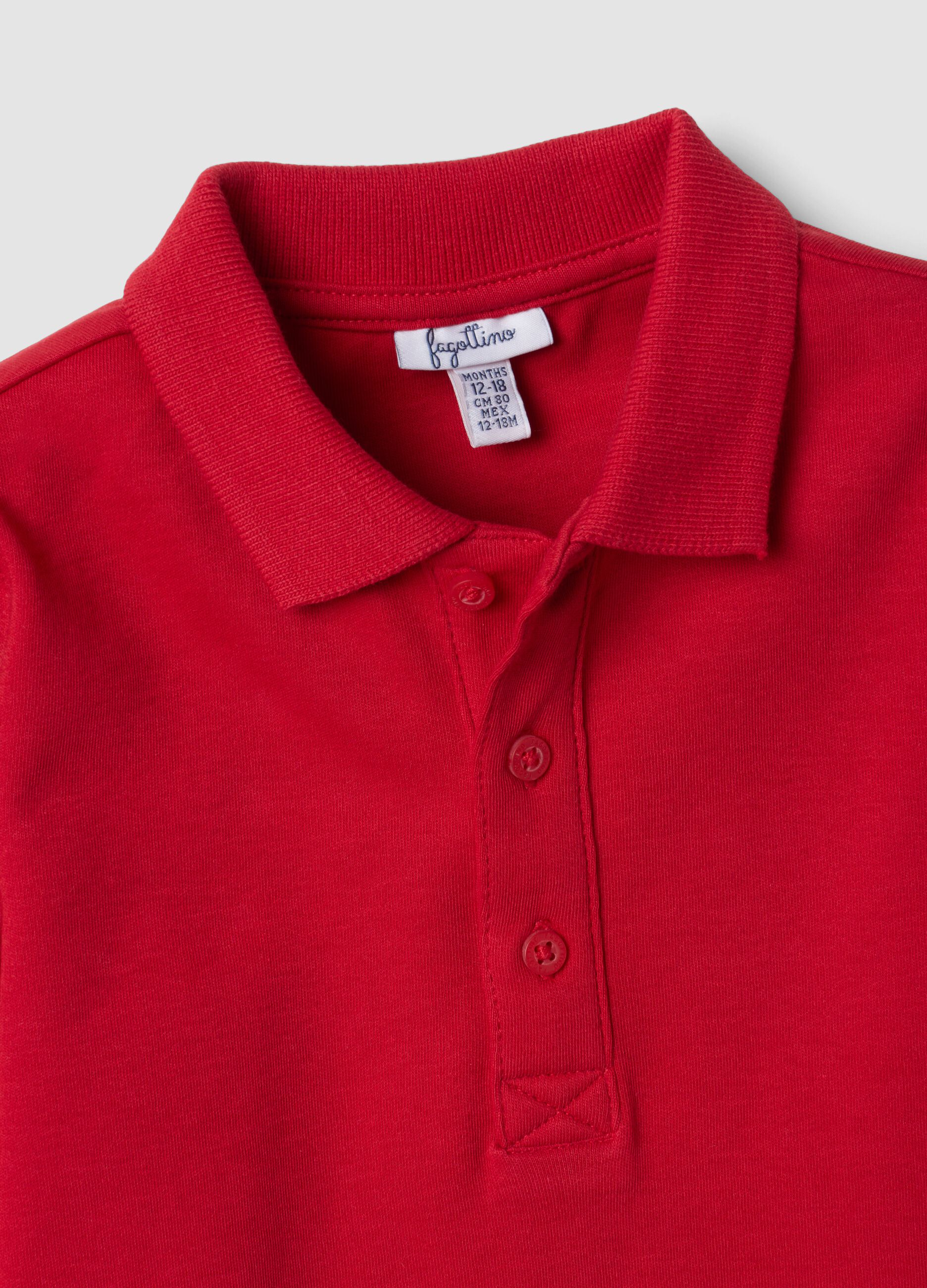 Red long-sleeve polo shirt in pure organic cotton for baby boy