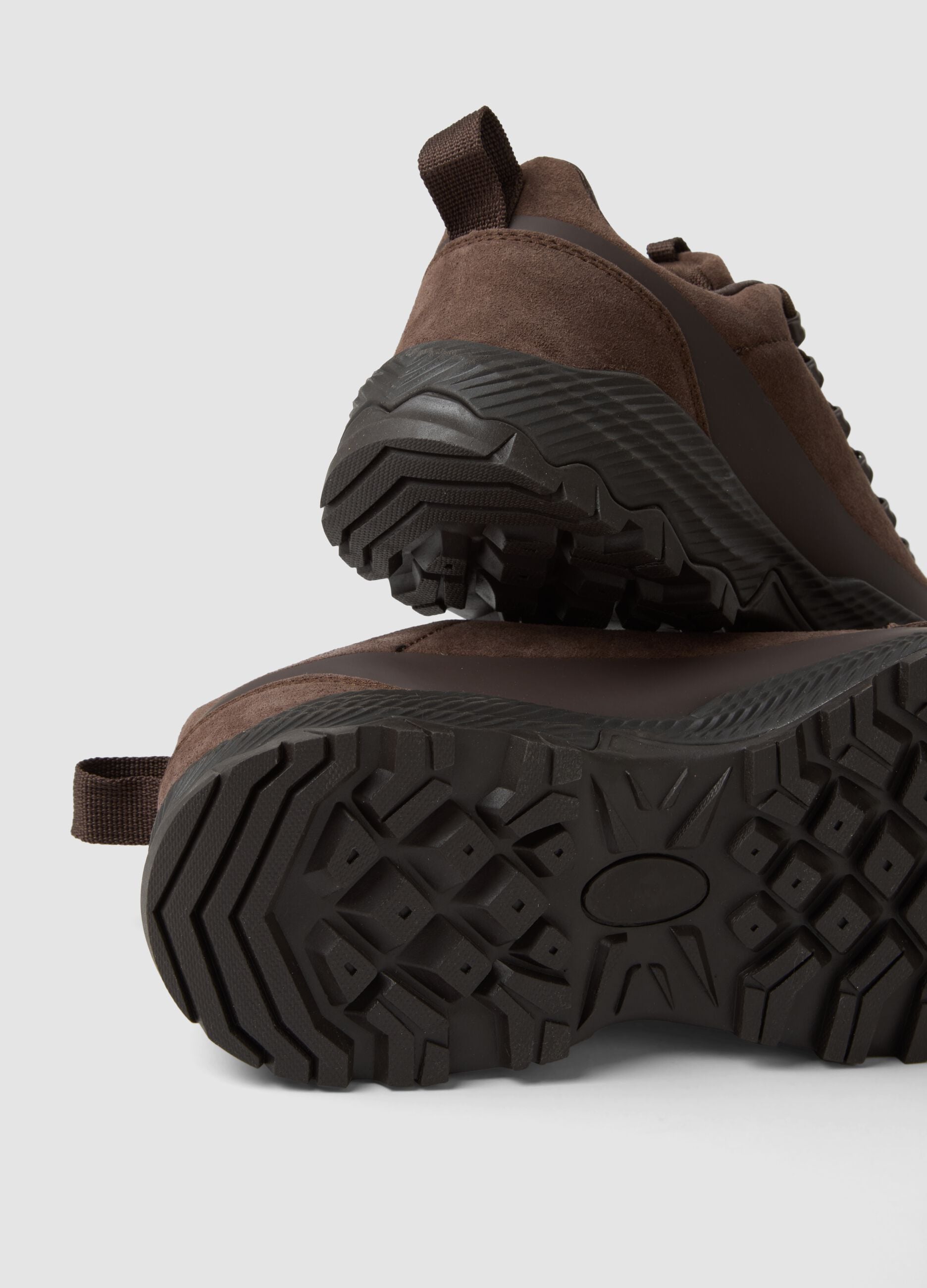 Brown genuine leather shoes with lug sole
