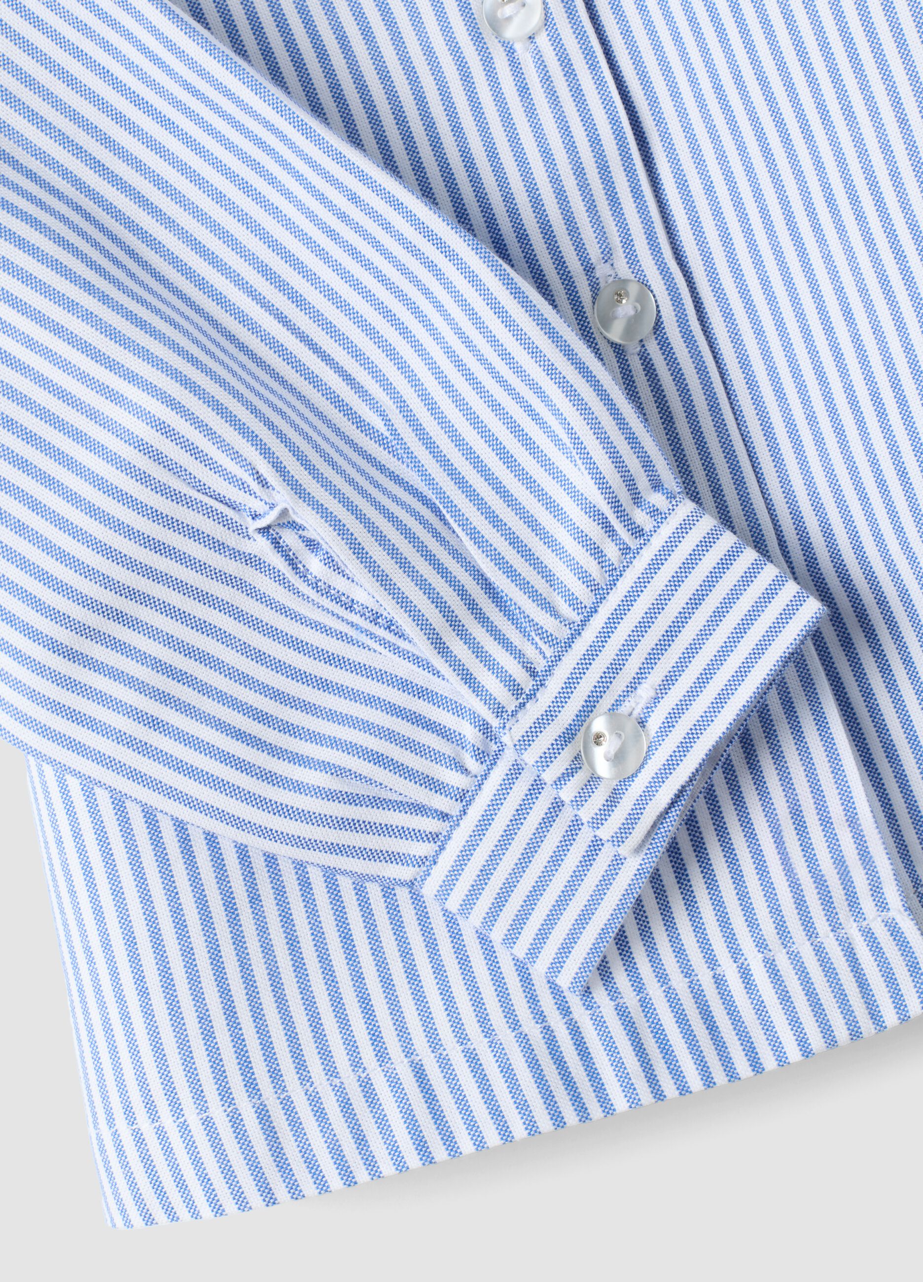 Blue striped pure cotton shirt with ruffle collar for baby girls