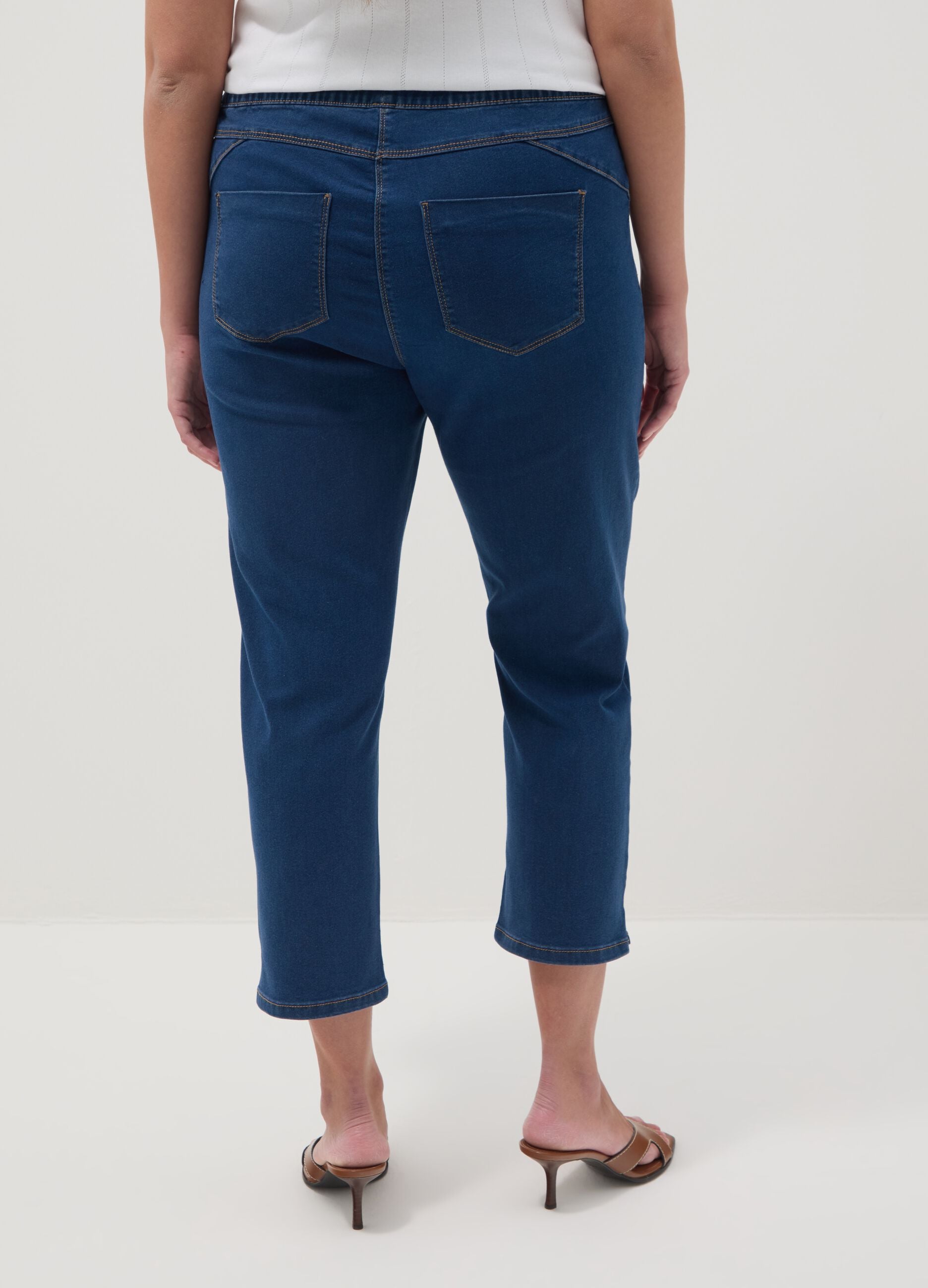 Slim fit blue stretch cotton blend trousers