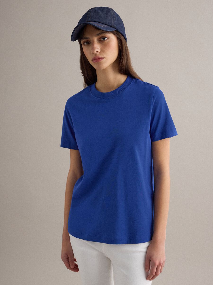 Regular fit blue crew neck cotton T-shirt_1