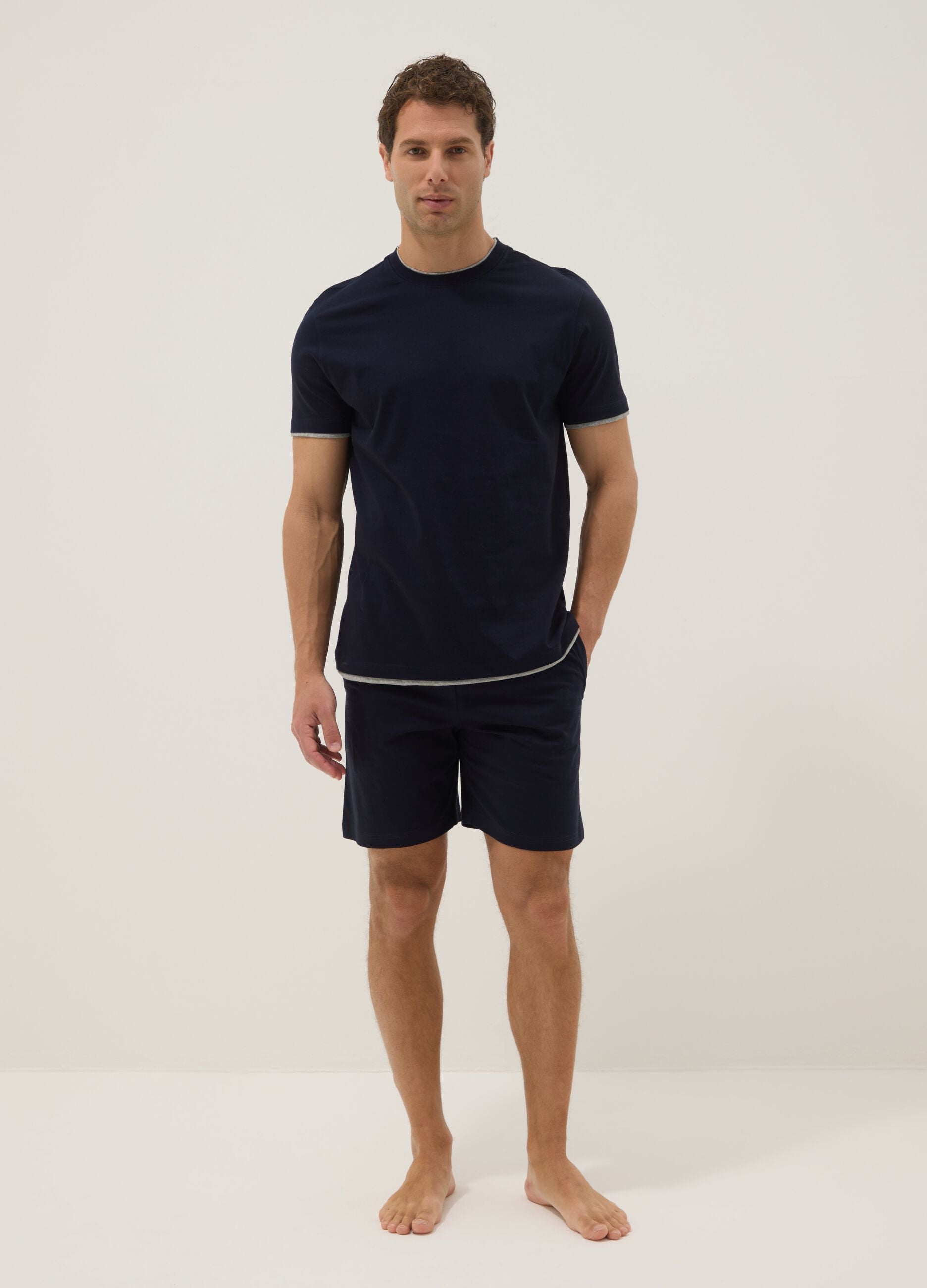 Navy mercerised pure cotton pyjamas