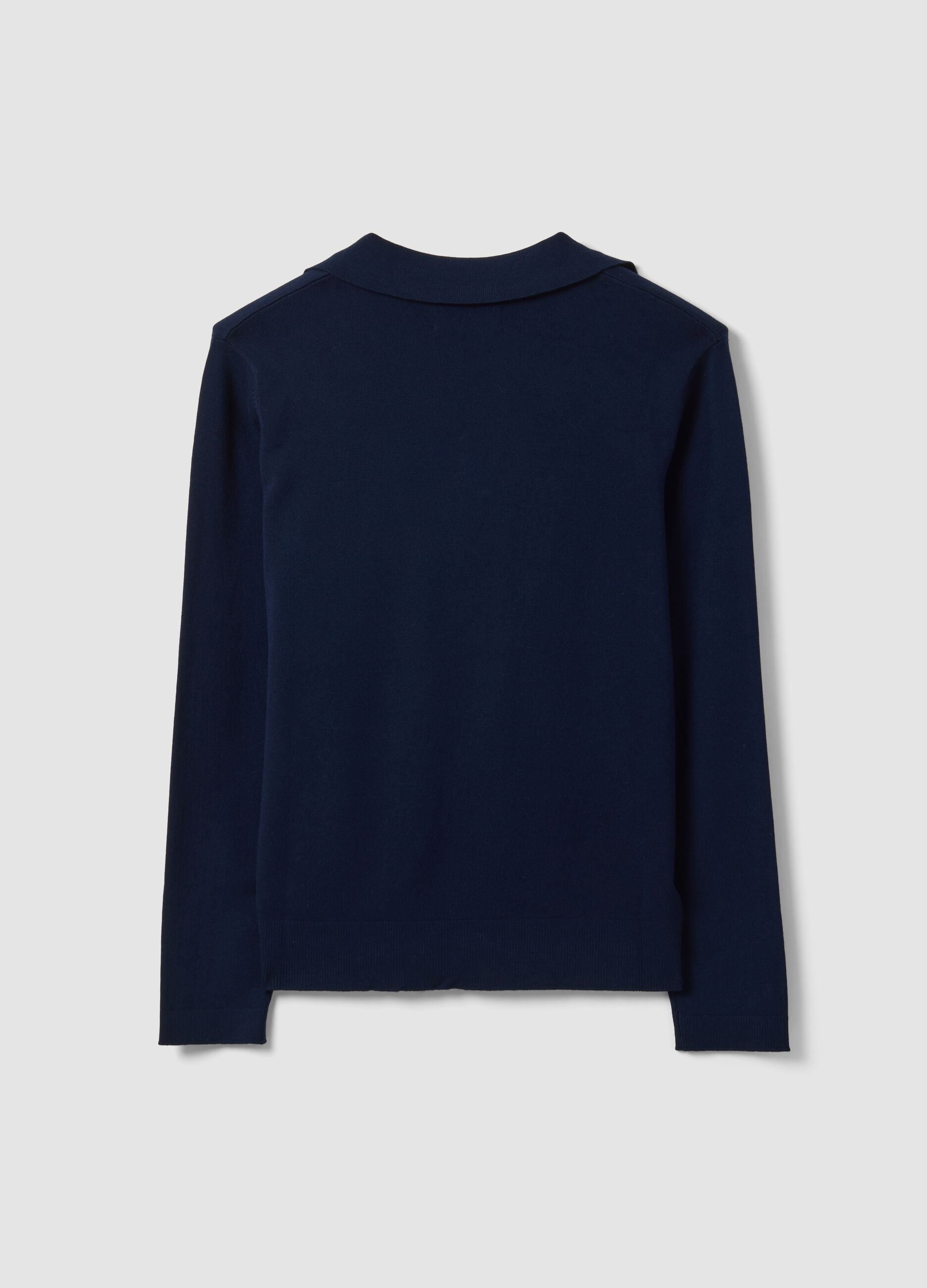 Blue viscose-blend polo-collar jumper with relaxed fit