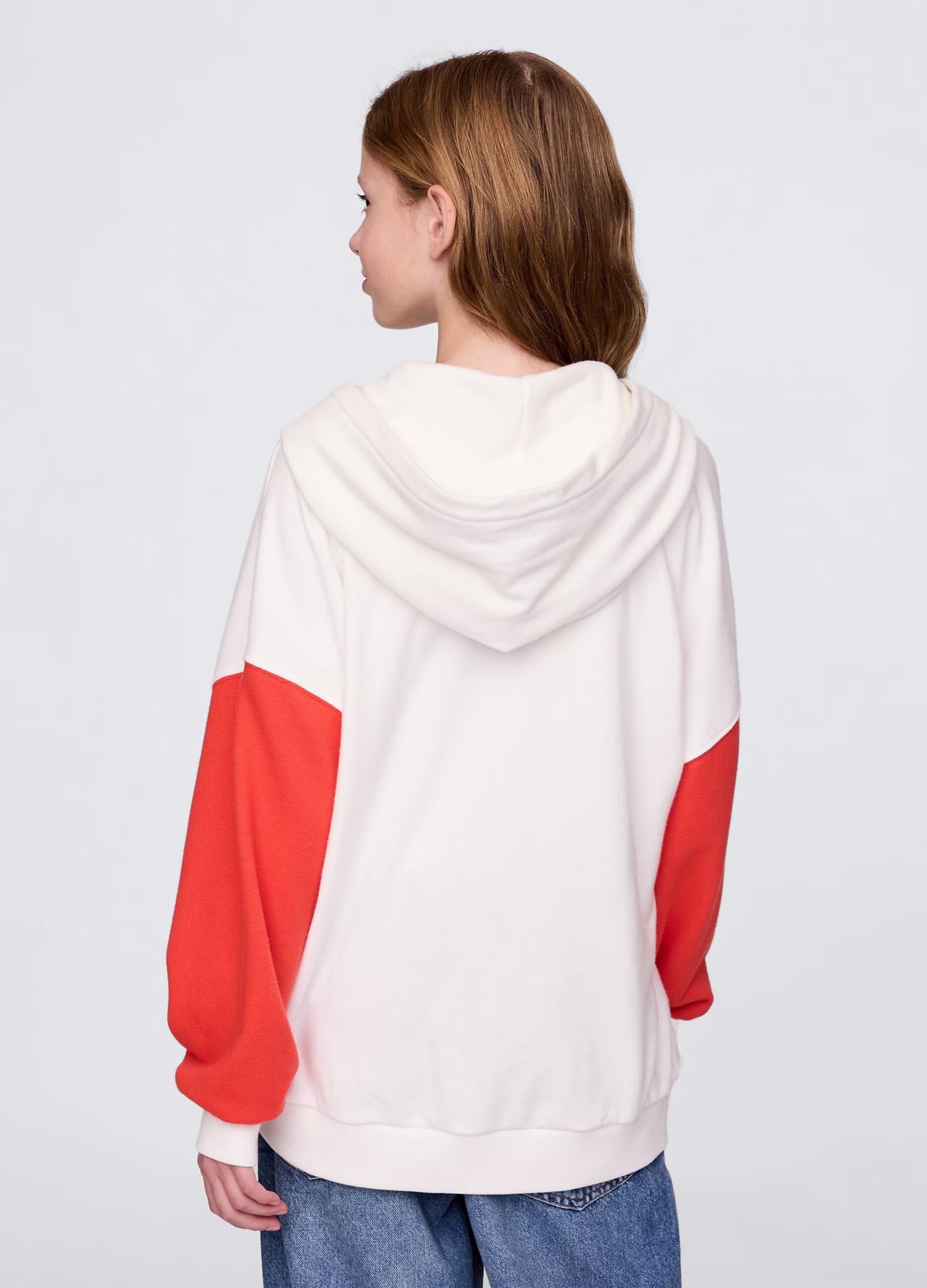 White and red full-zip sweatshirt with hood and logo embroidery