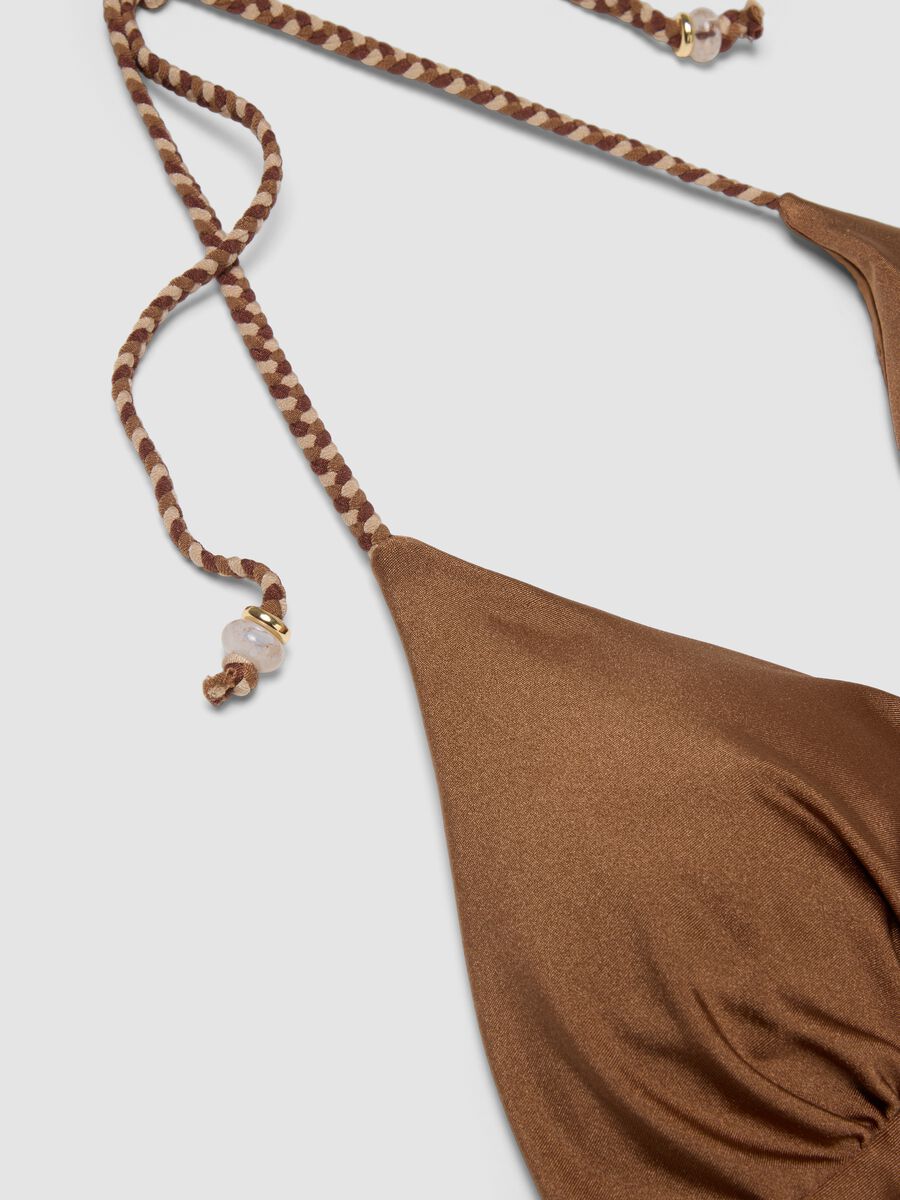 Brown stretch-fabric one-piece swimsuit with braided tie straps_6