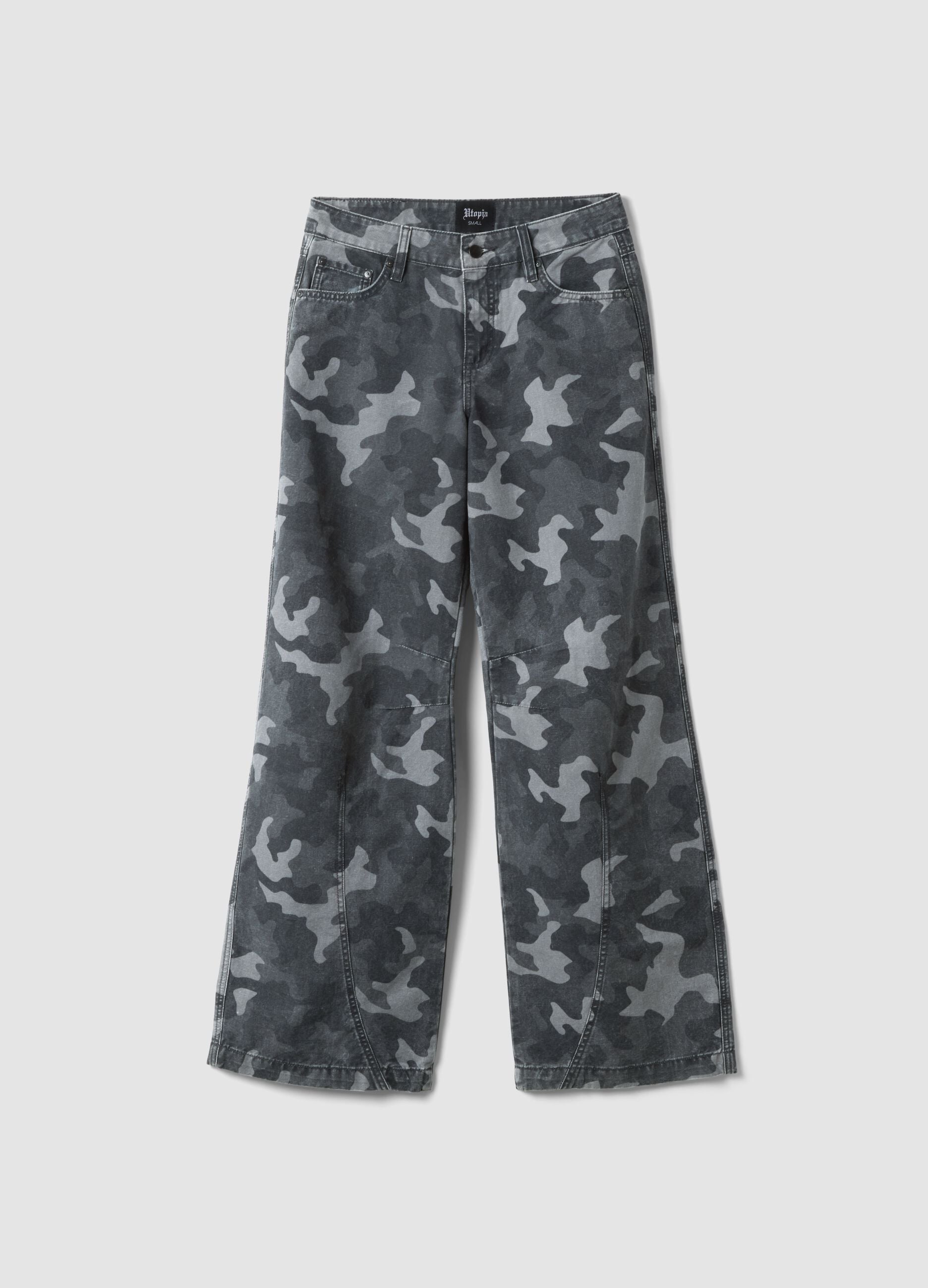 Dark Camo Wide-Leg Denim