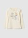 Girl's regular fit beige pure cotton t-shirt with print_0