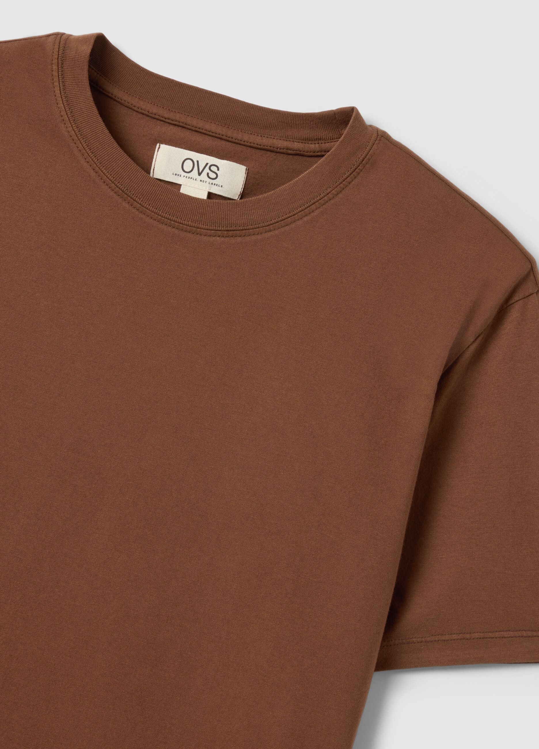 Brown crew neck pure cotton regular fit t-shirt