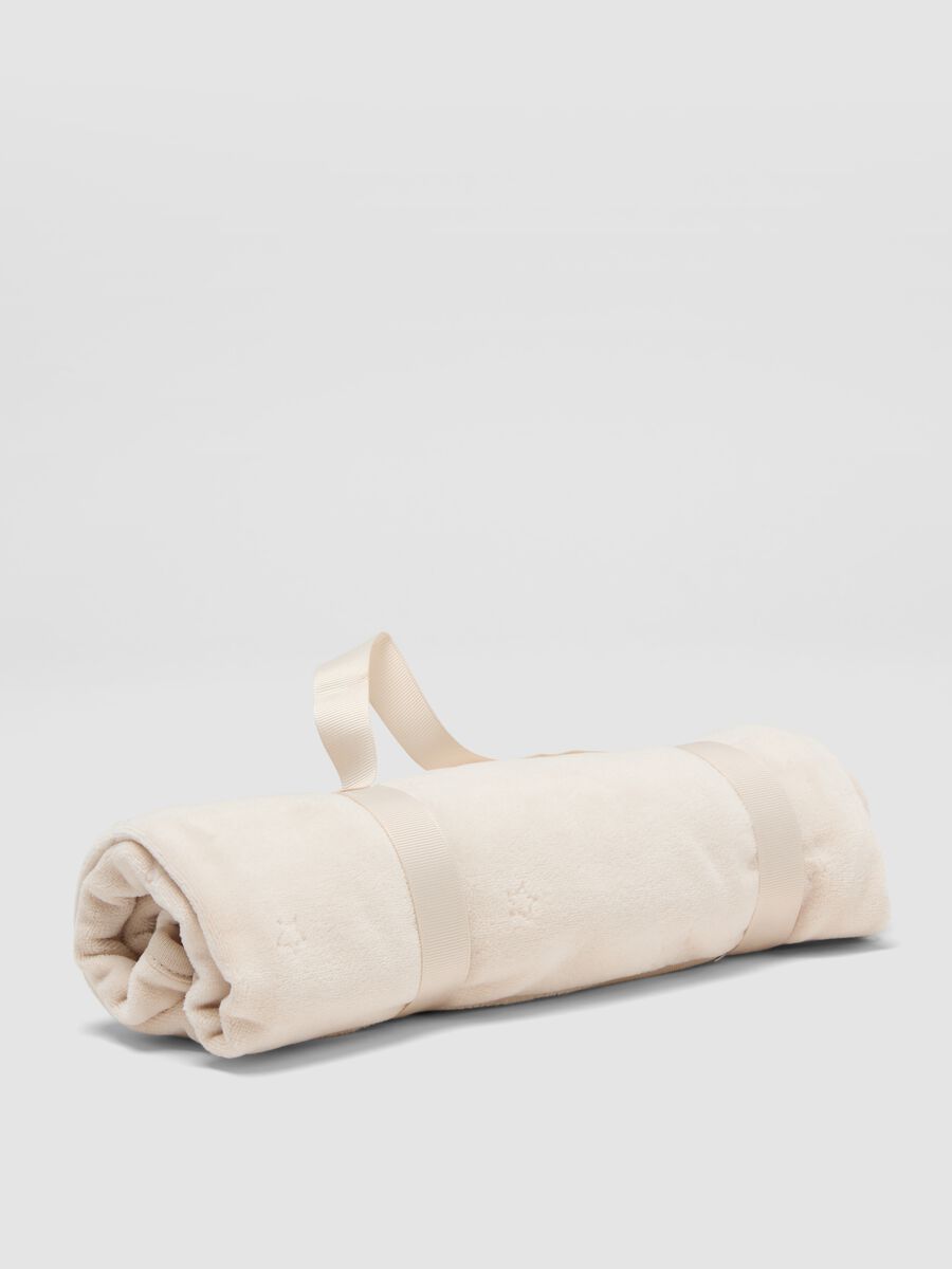 Beige printed organic cotton blend baby blanket_0