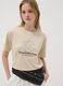 Beige short-sleeved pure cotton T-shirt with embroidery_0