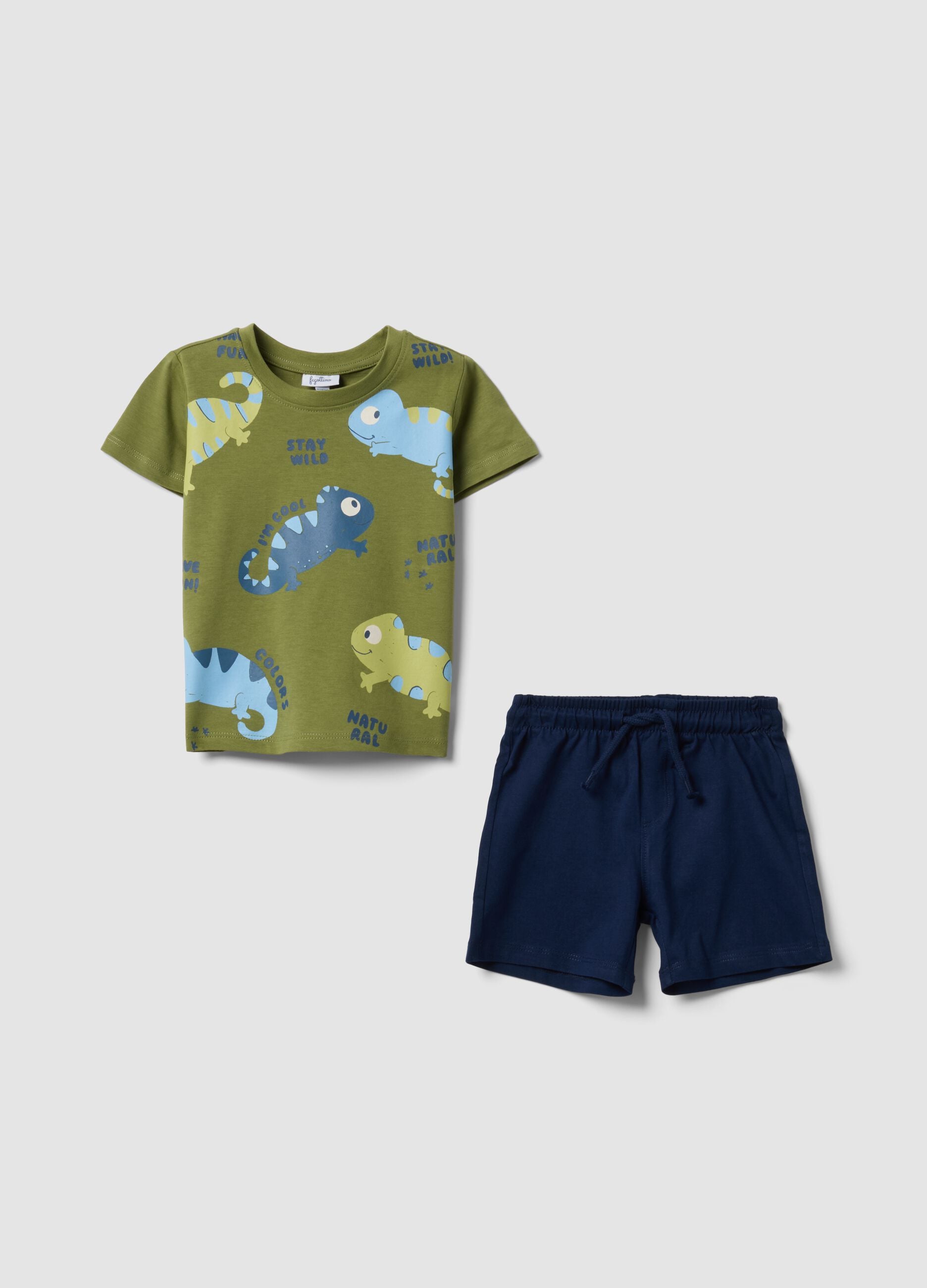 Completo blu e verde in puro cotone per bimbo regular fit