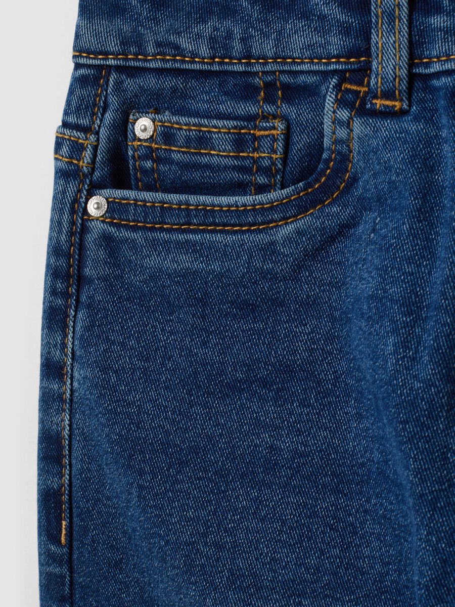Blue denim straight-fit stretch cotton jeans for boys_2