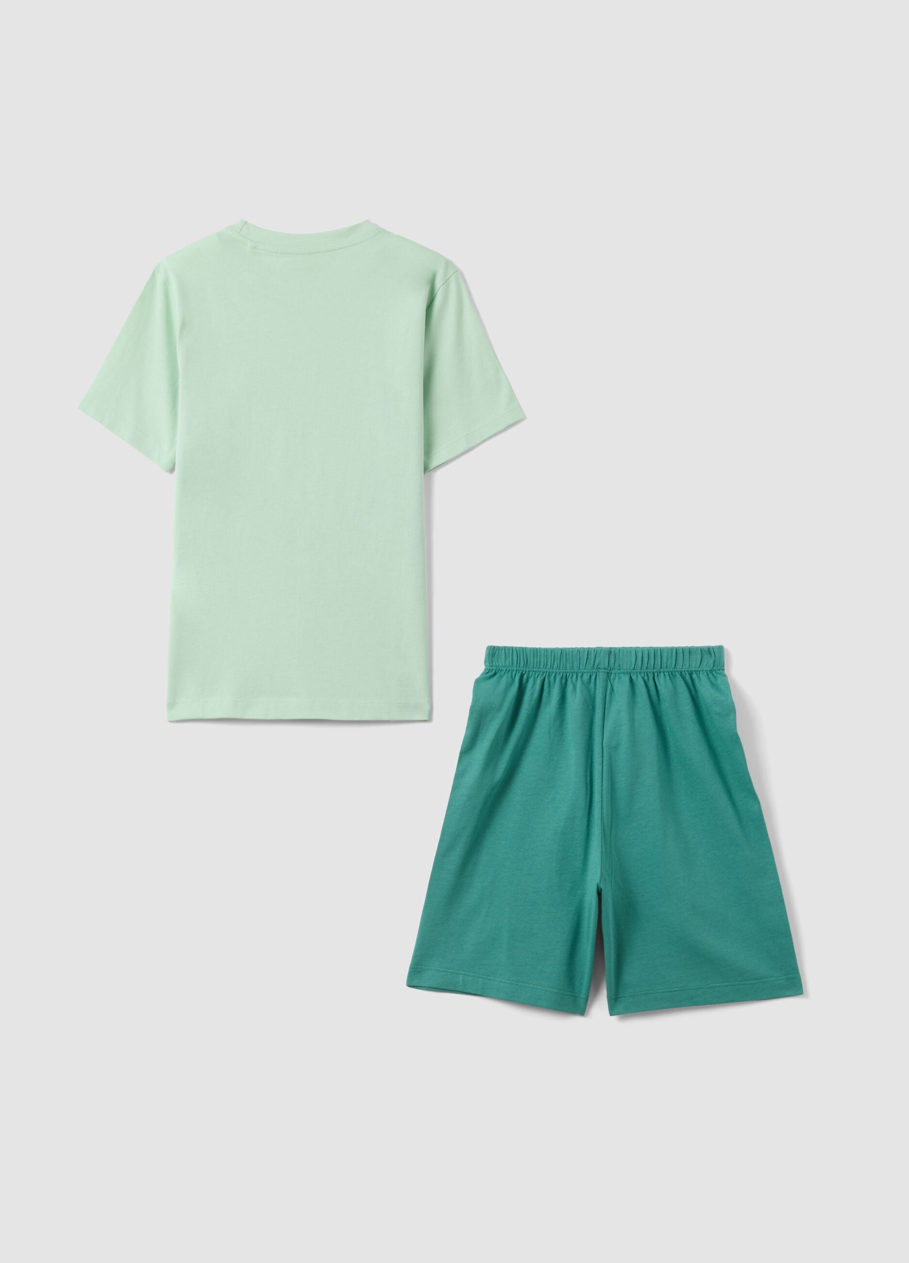 Children's green pure cotton pyjamas regular fit with print