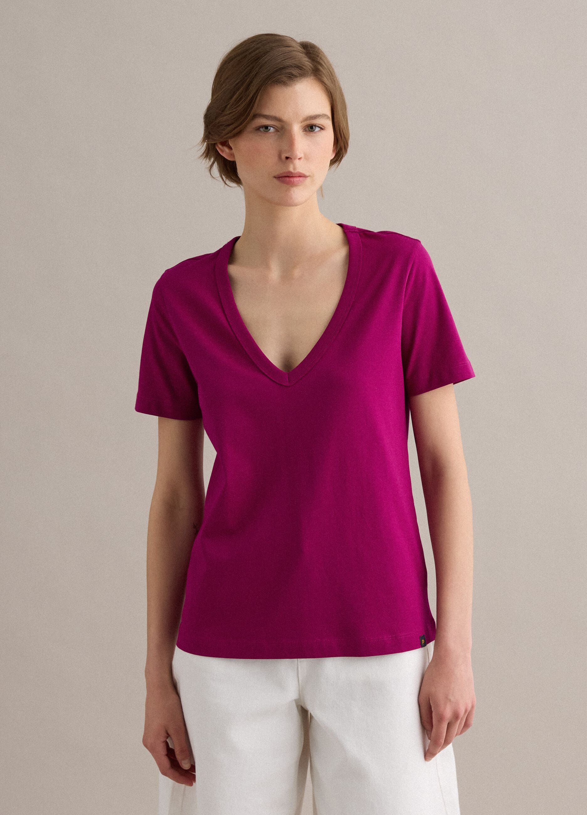 Purple pure cotton V-neck T-shirt regular fit