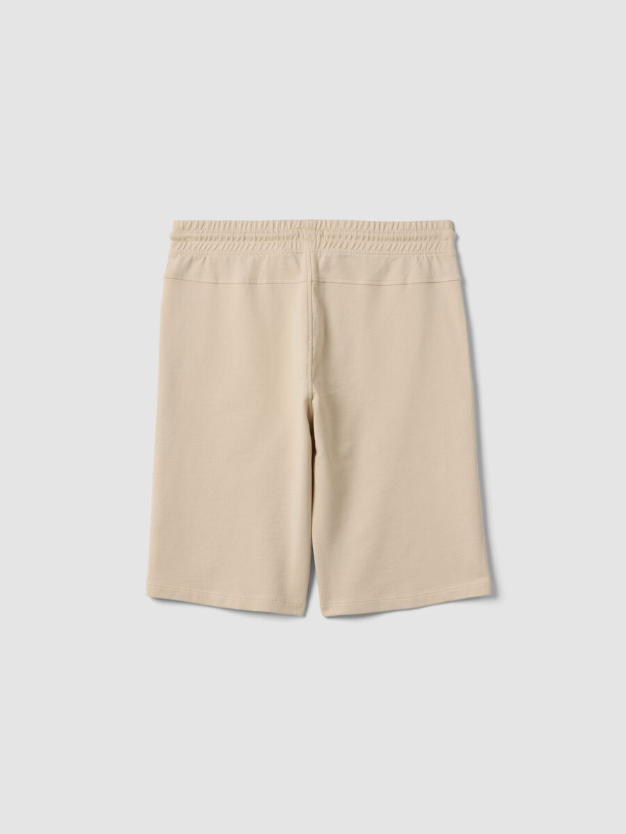 Shorts jogger beige in puro cotone da ragazzo con vita elasticizzata_4