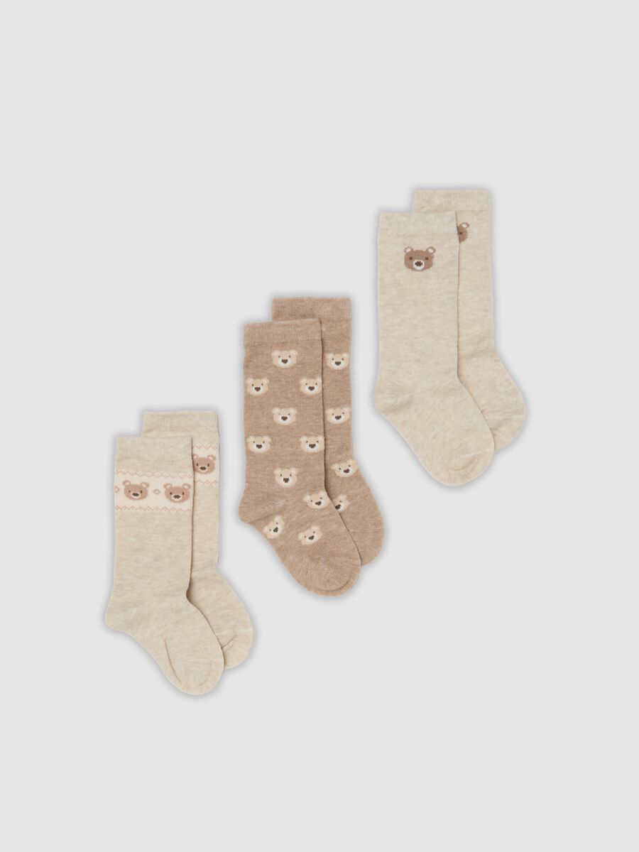 3-pack of beige long socks in stretchy organic cotton_0