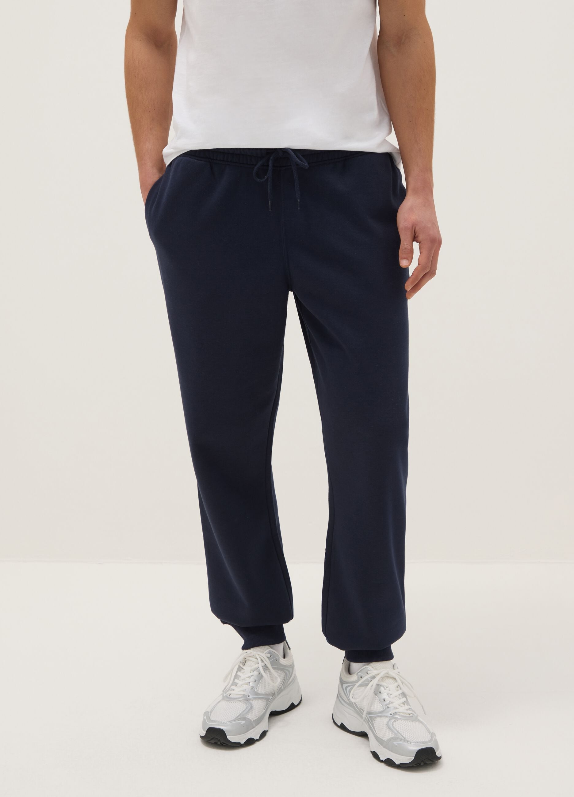 Blue cotton blend jogger trousers with regular fit