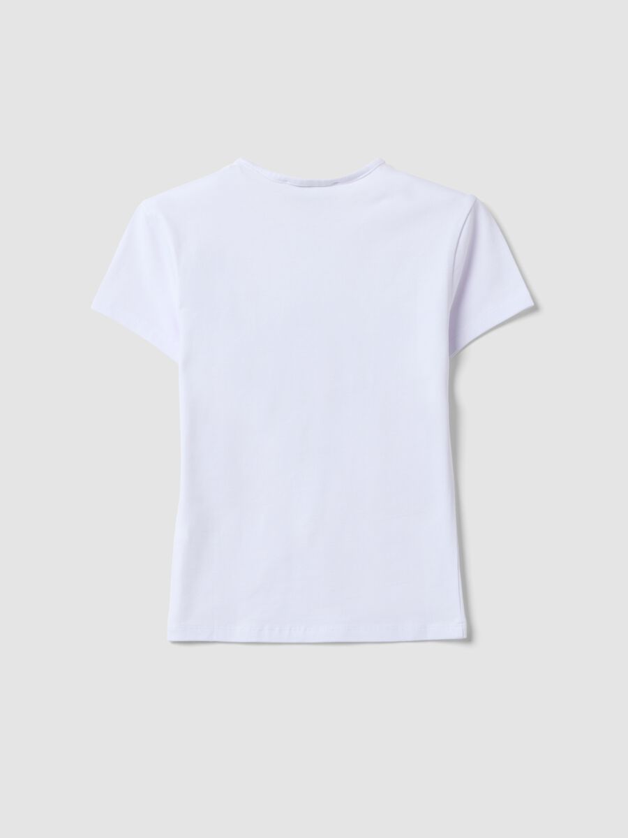 White fitted pure cotton T-shirt with Six Seven front print_5
