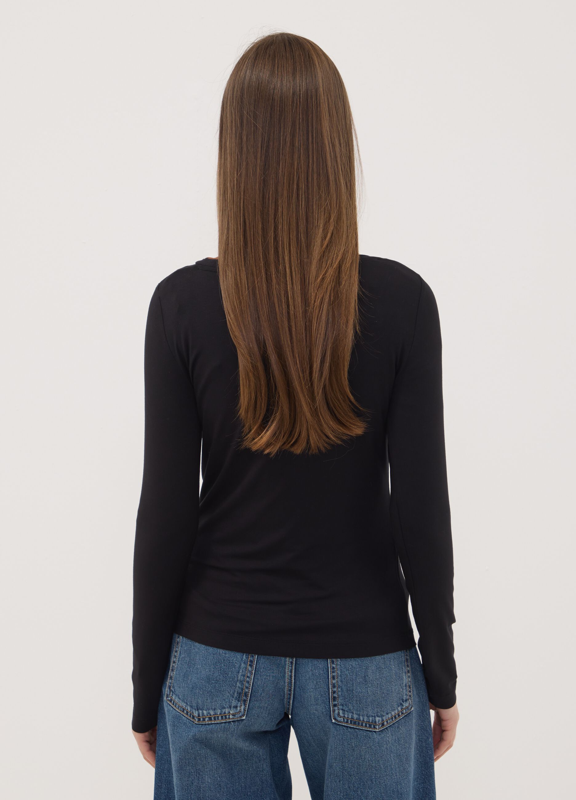 Black stretch viscose crew-neck slim-fit T-shirt