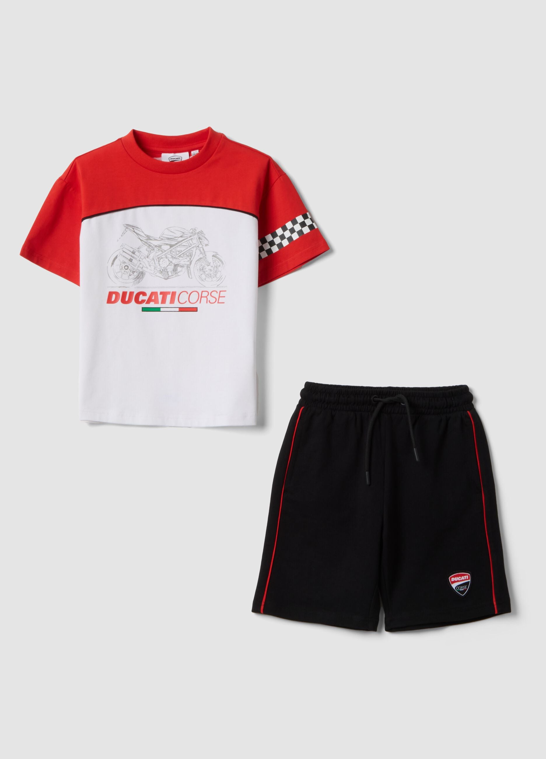 Red stretch cotton set with T-shirt and shorts for boys, regular fit