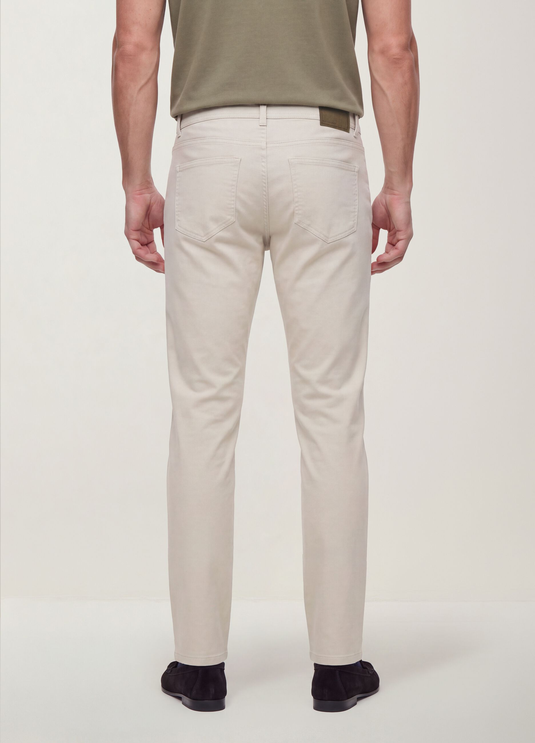 Beige slim-fit stretch cotton dobby trousers