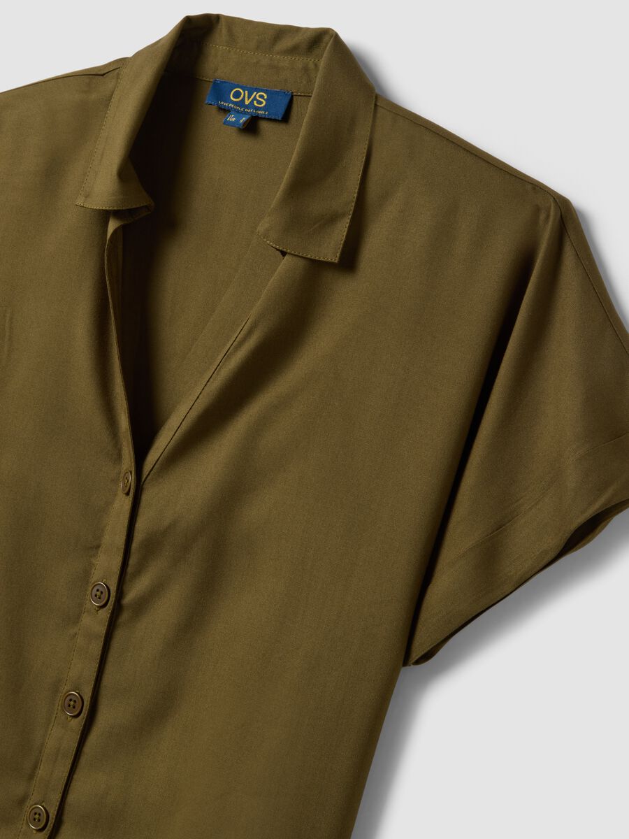Green short-sleeve pure viscose shirt with oversized fit_6