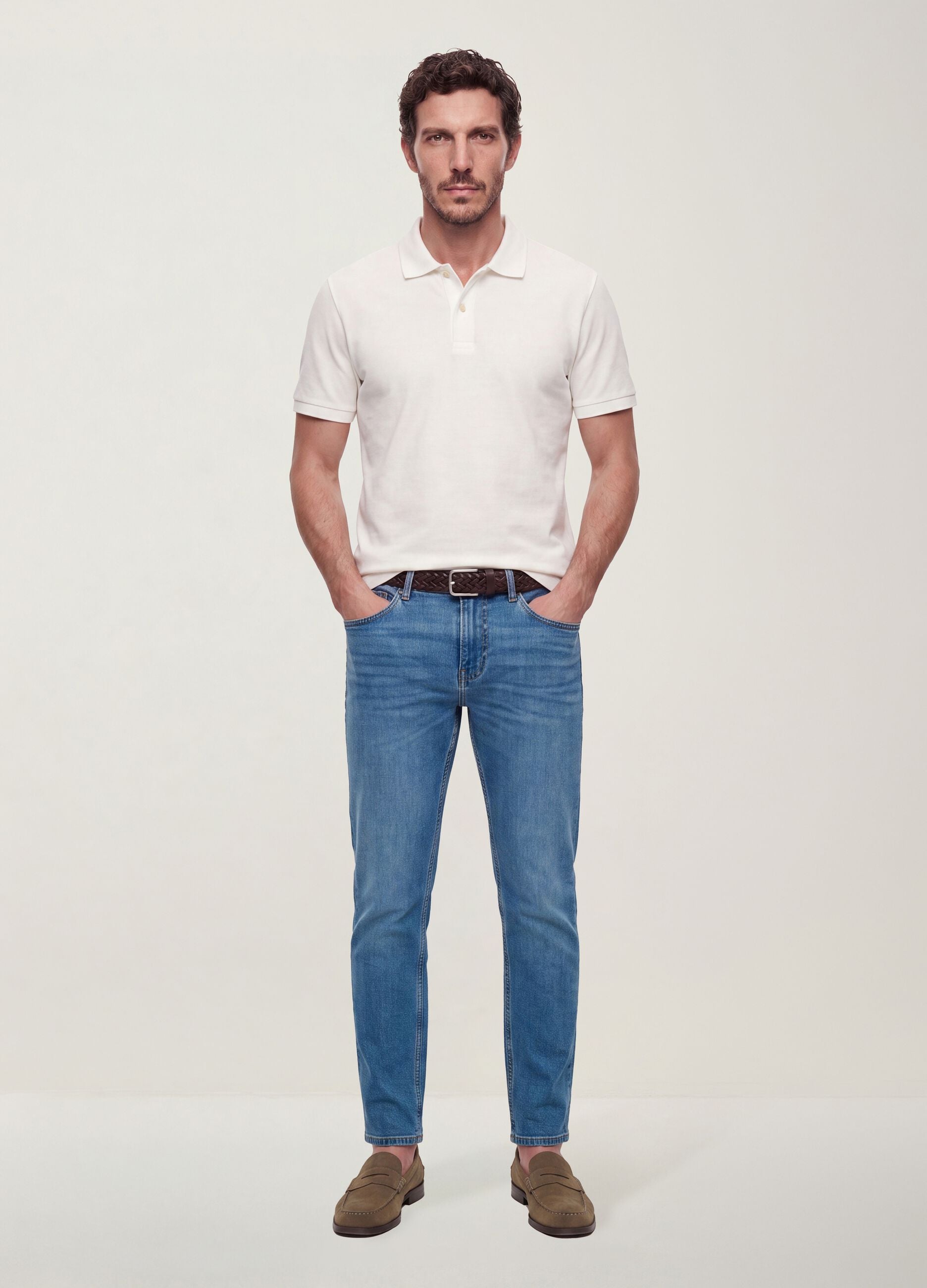 Blue slim-fit stretch cotton jeans