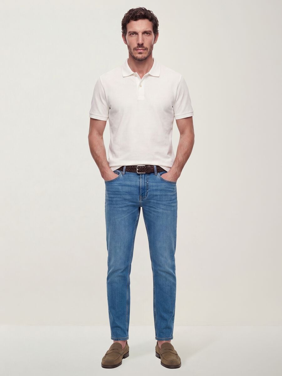 Blue slim-fit stretch cotton jeans_0