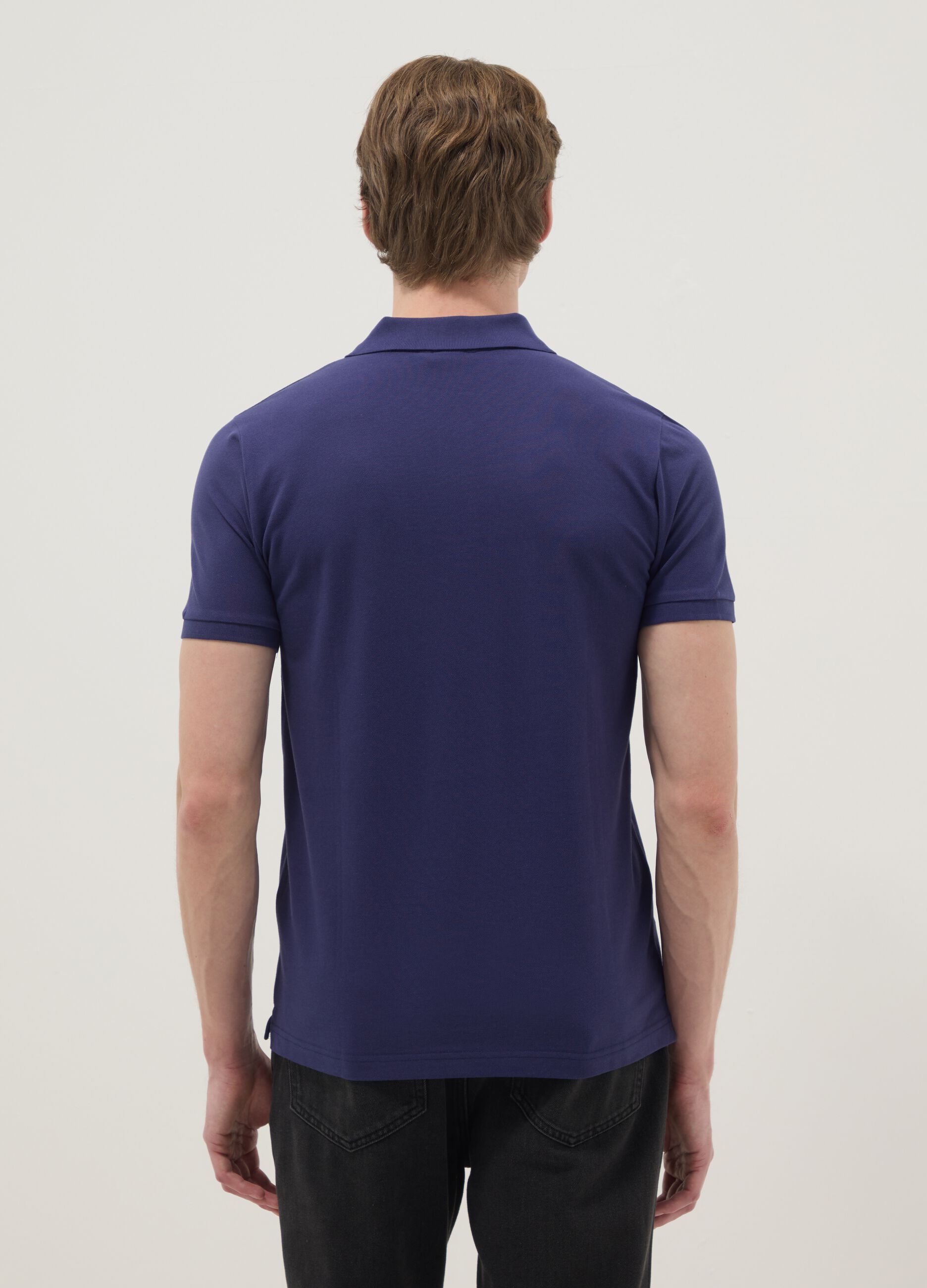 Short sleeve blue pure cotton polo