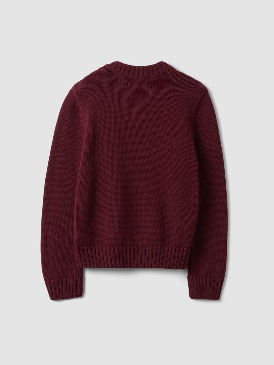 Burgundy pure cotton crew-neck cardigan with buttons, regular fit_6