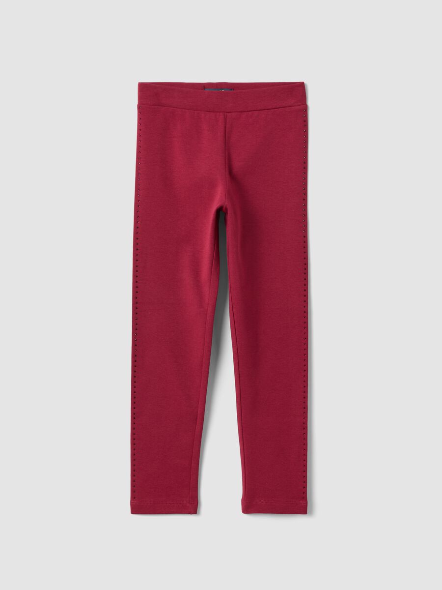 Girls&rsquo; red stretch organic cotton leggings with rhinestones_0