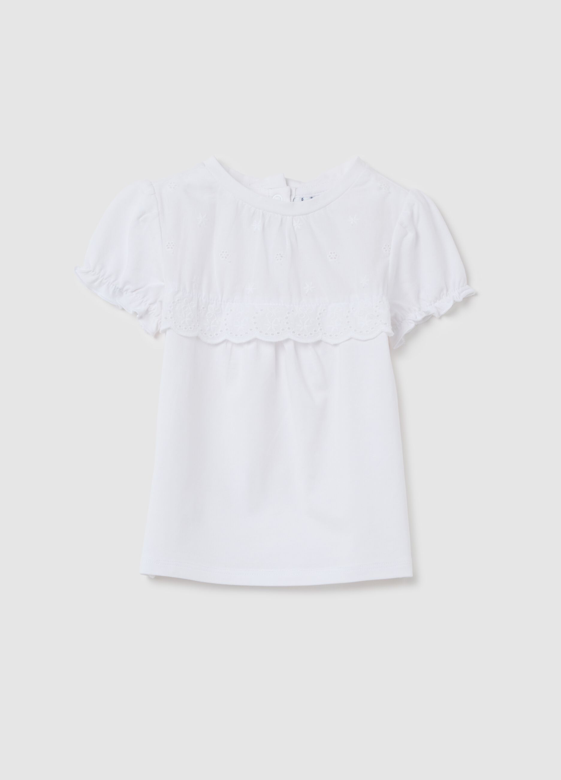 Baby girls&rsquo; white regular fit T-shirt with gathers on the sleeves