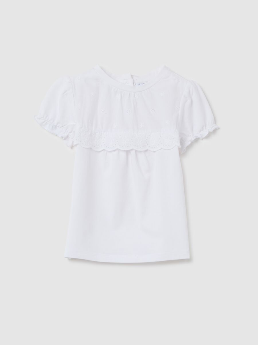 Baby girls&rsquo; white regular fit T-shirt with gathers on the sleeves_0