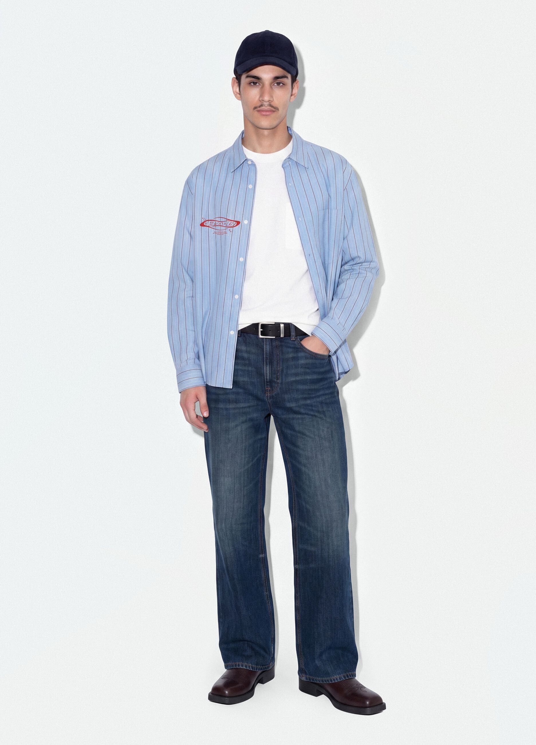 Blue pure-cotton flared denim jeans