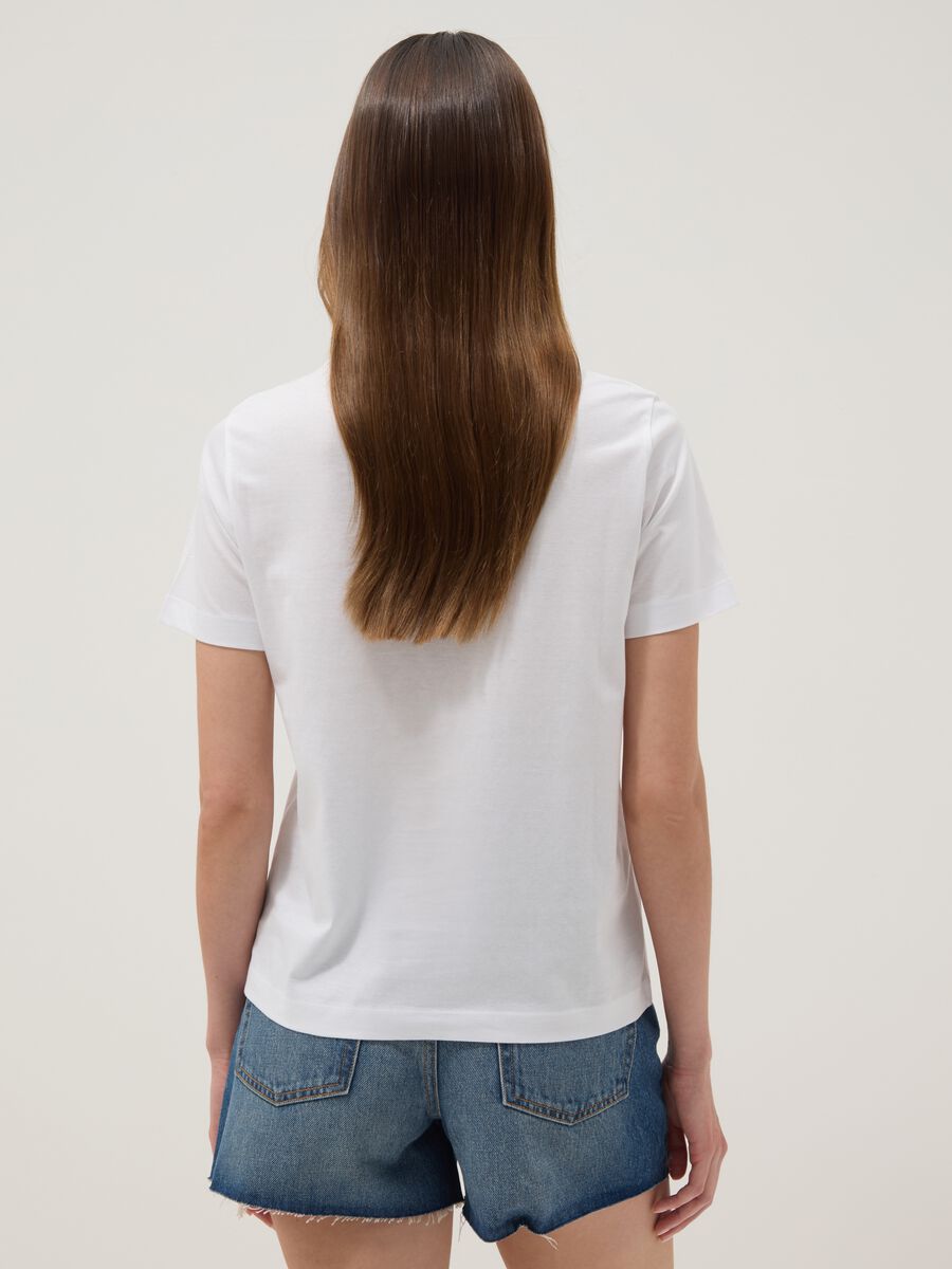 White pure cotton T-shirt with print, regular fit_3